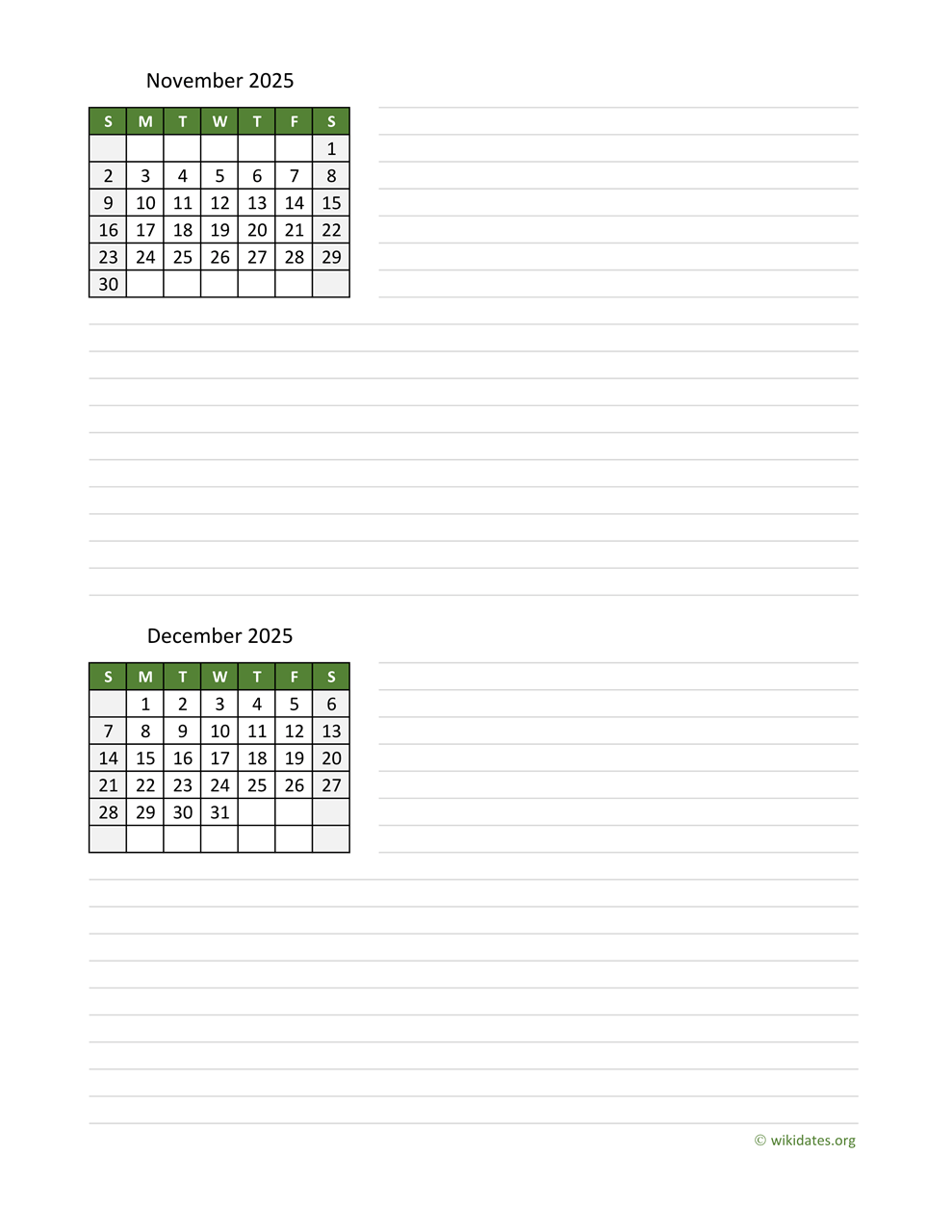 November And December 2025 Calendar Printable