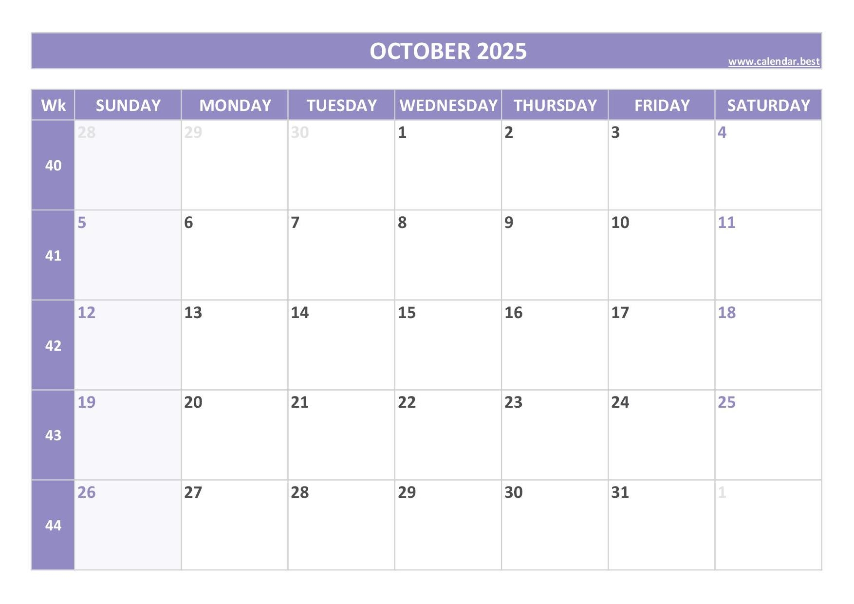October Weekly Calendar 2025