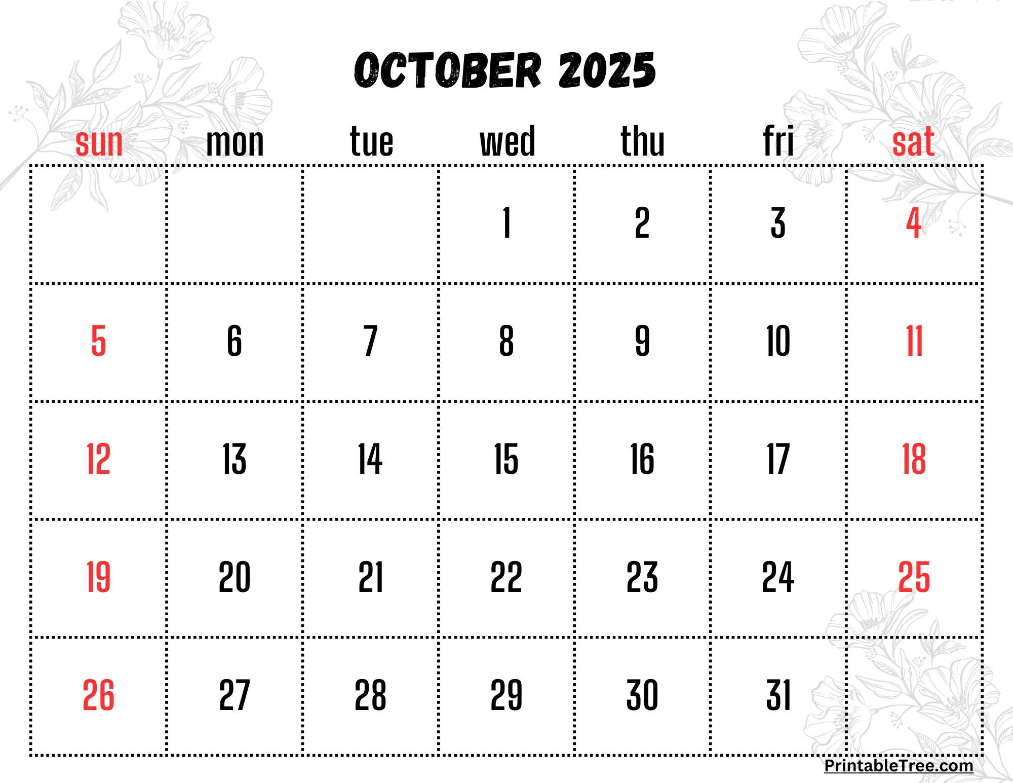October 2025 Free Printable Calendar