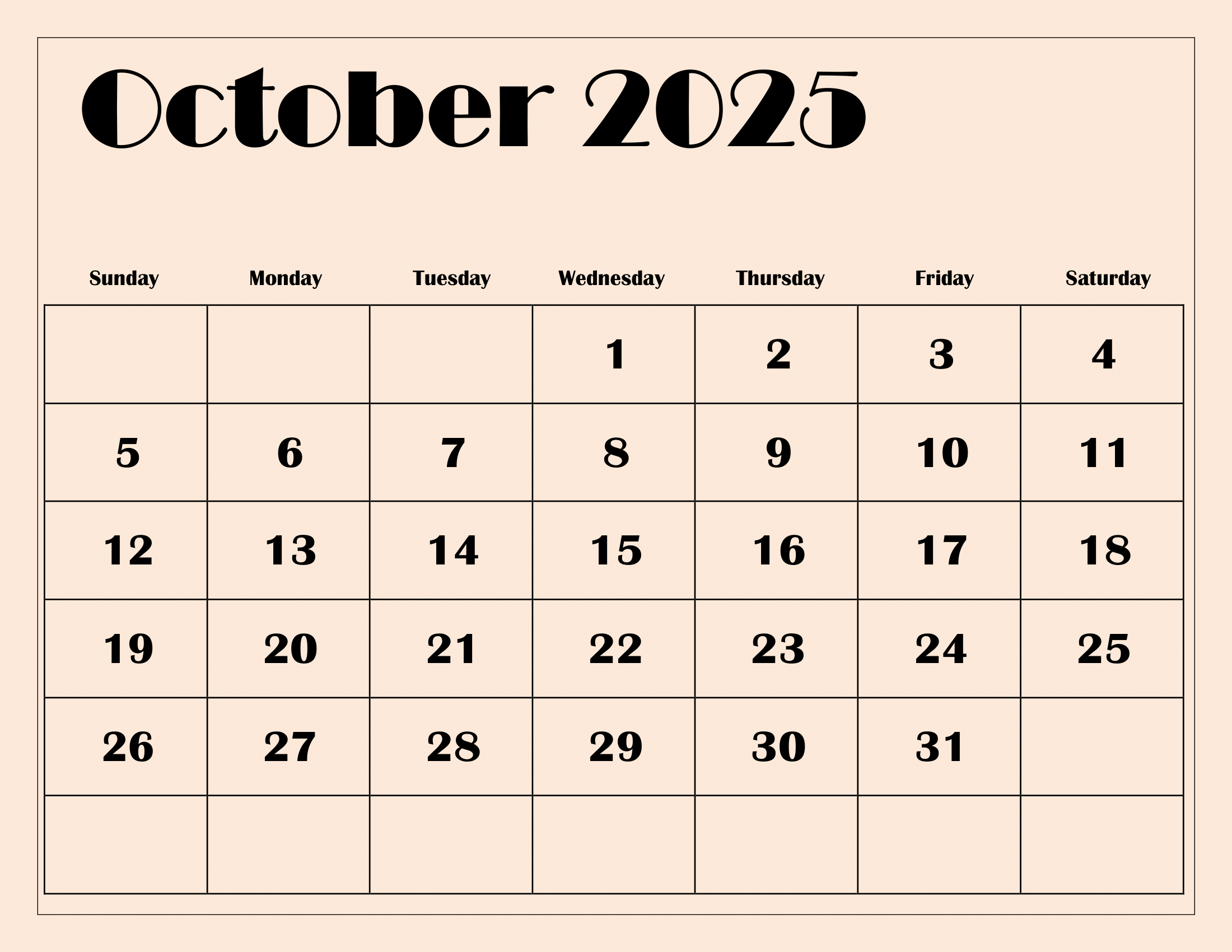 Print October 2025 Calendar