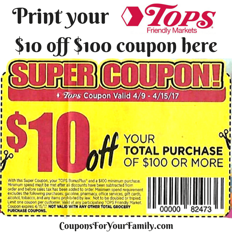 Print Your Tops Markets Coupon For 10 Off 100 Purchase Right Worksheets Library