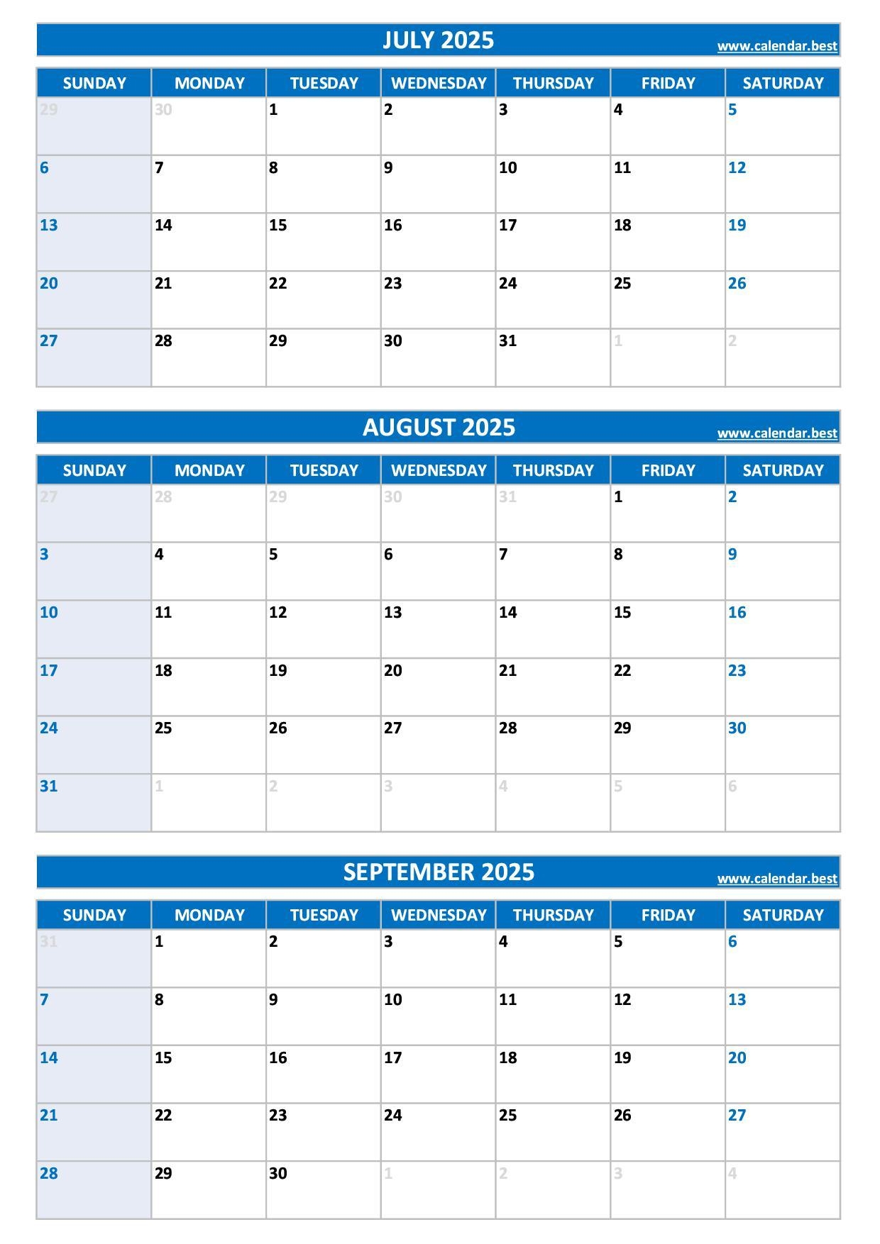 Printable Calendar July And August 2025