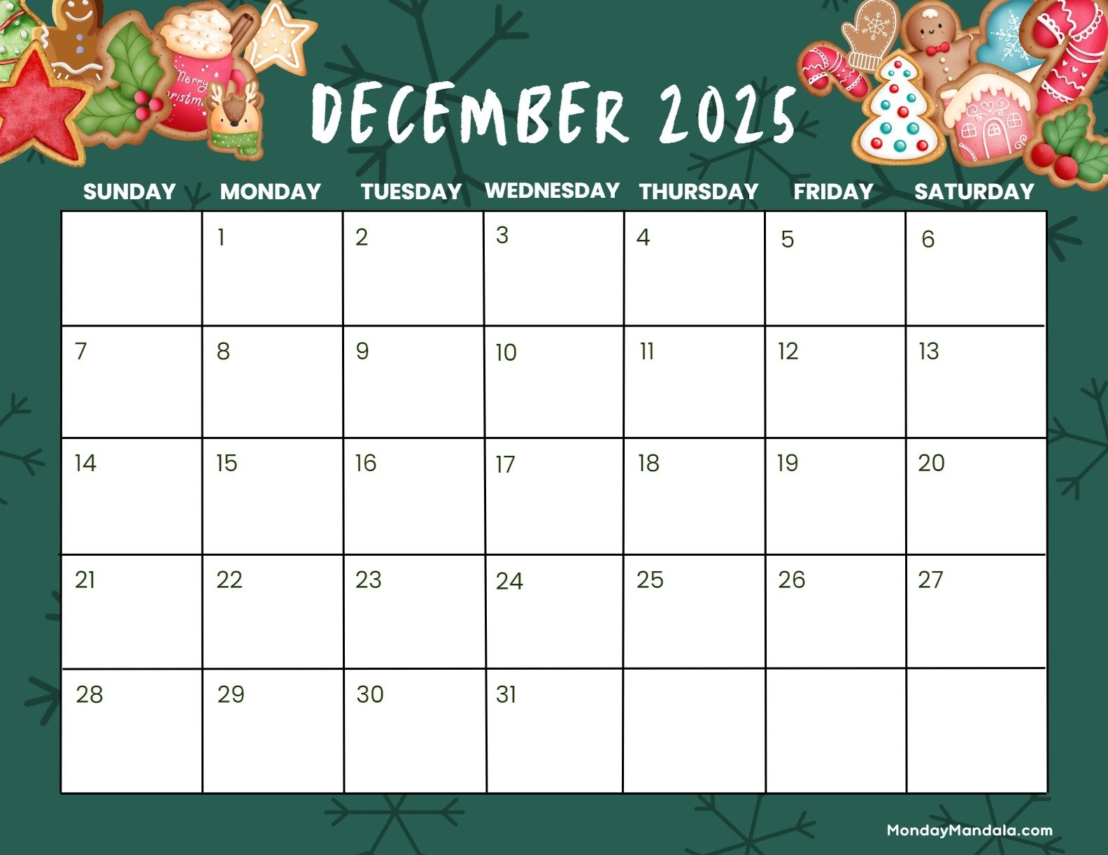 Printable Calendar 2025 December