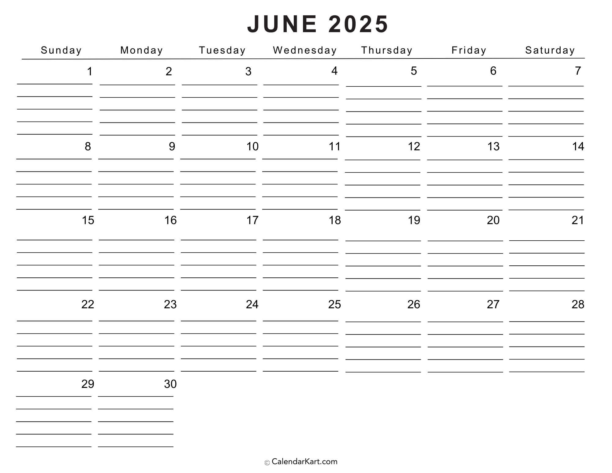 Printable June 2025 Calendar