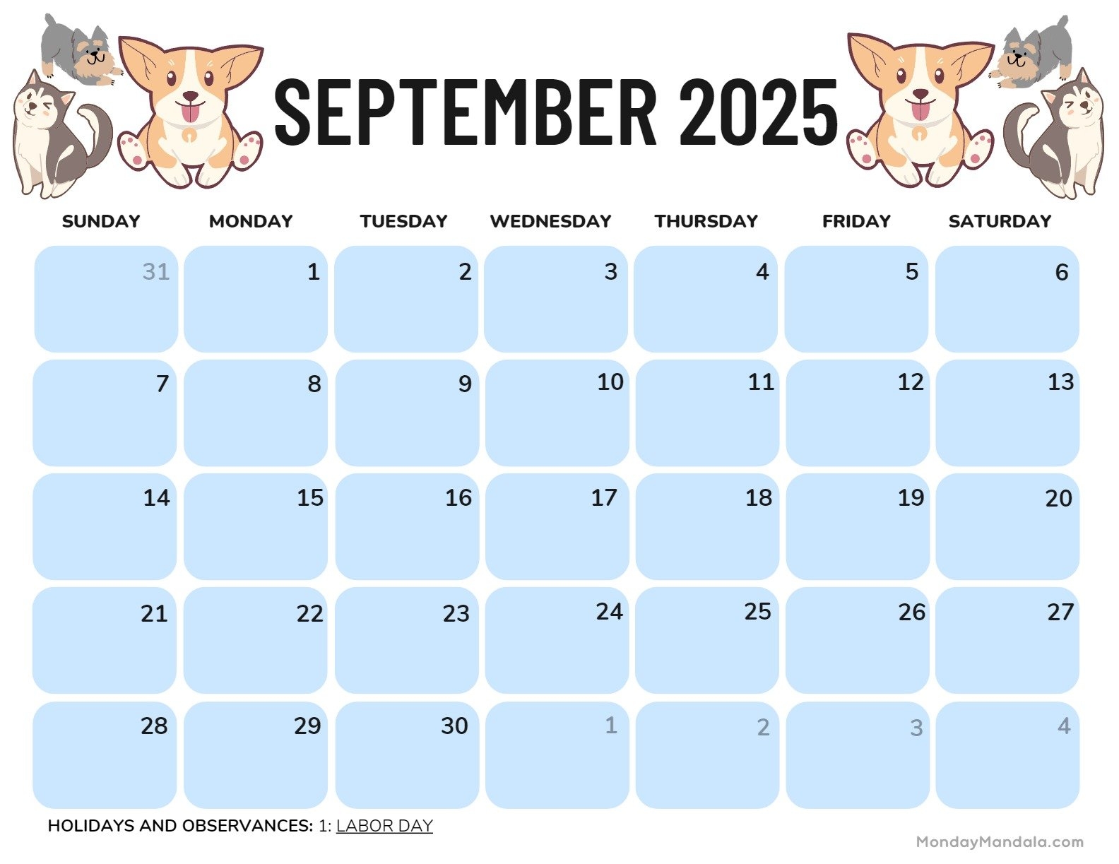 Free Printable Monthly Calendar September 2025