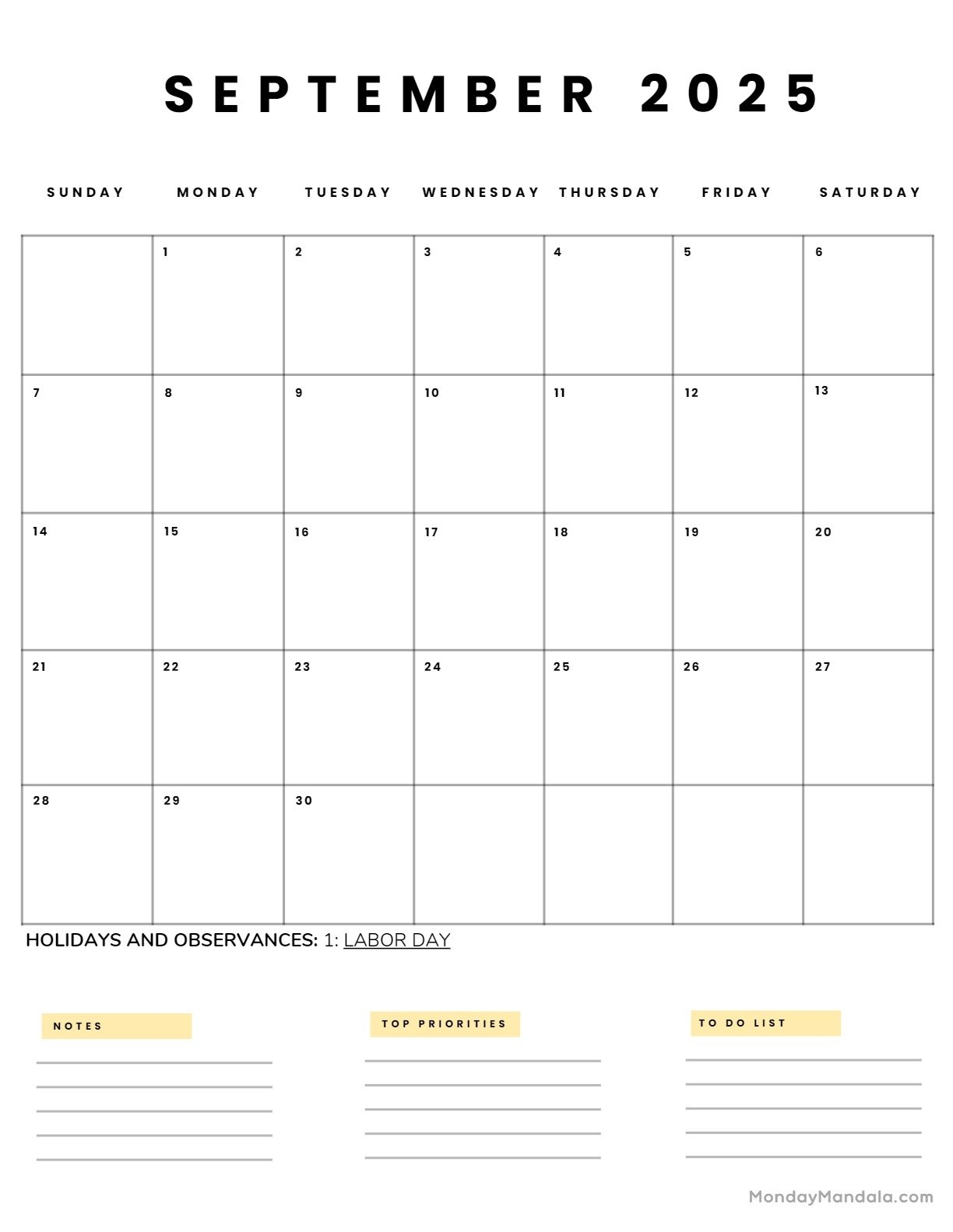 Free Printable September 2025 Calendar Pdf