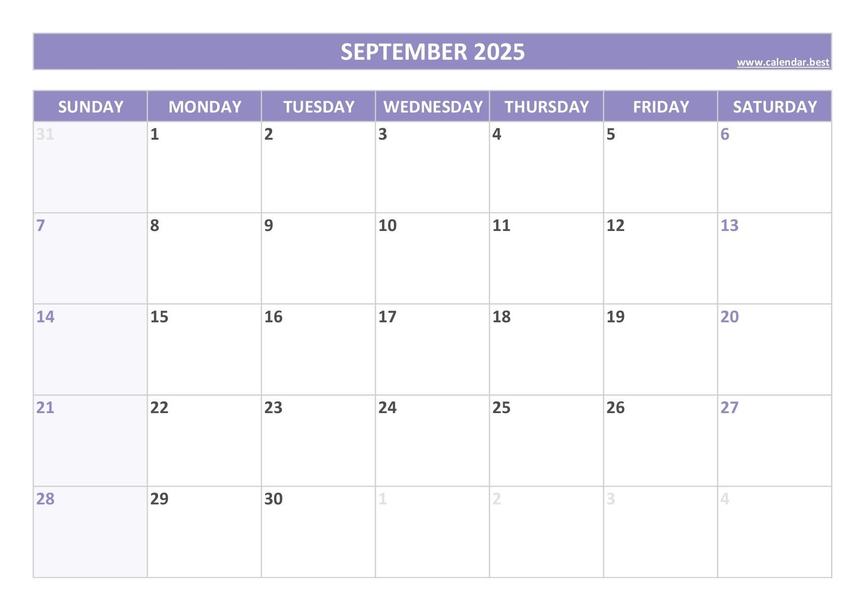 Free Printable September 2025 Calendar