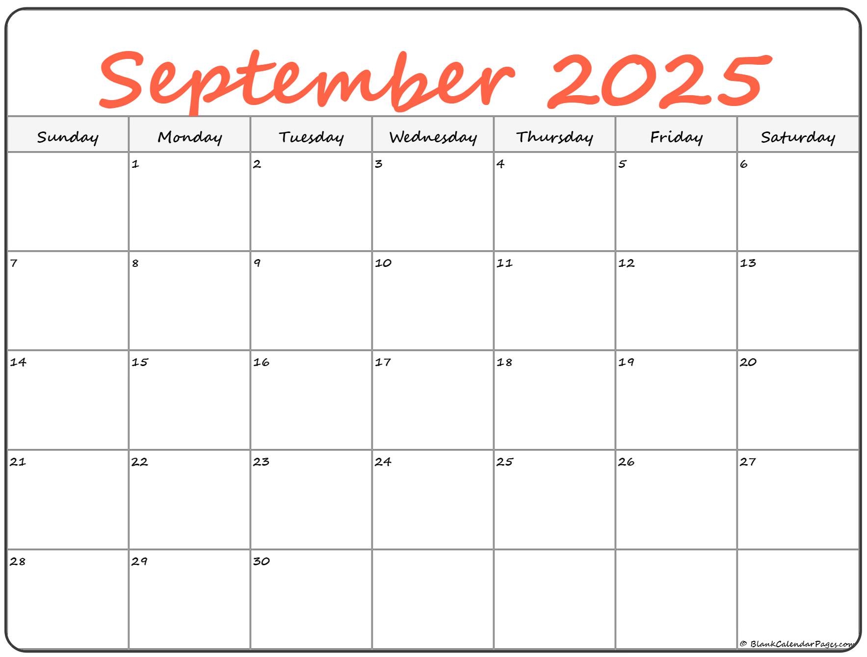 September Monthly Calendar 2025