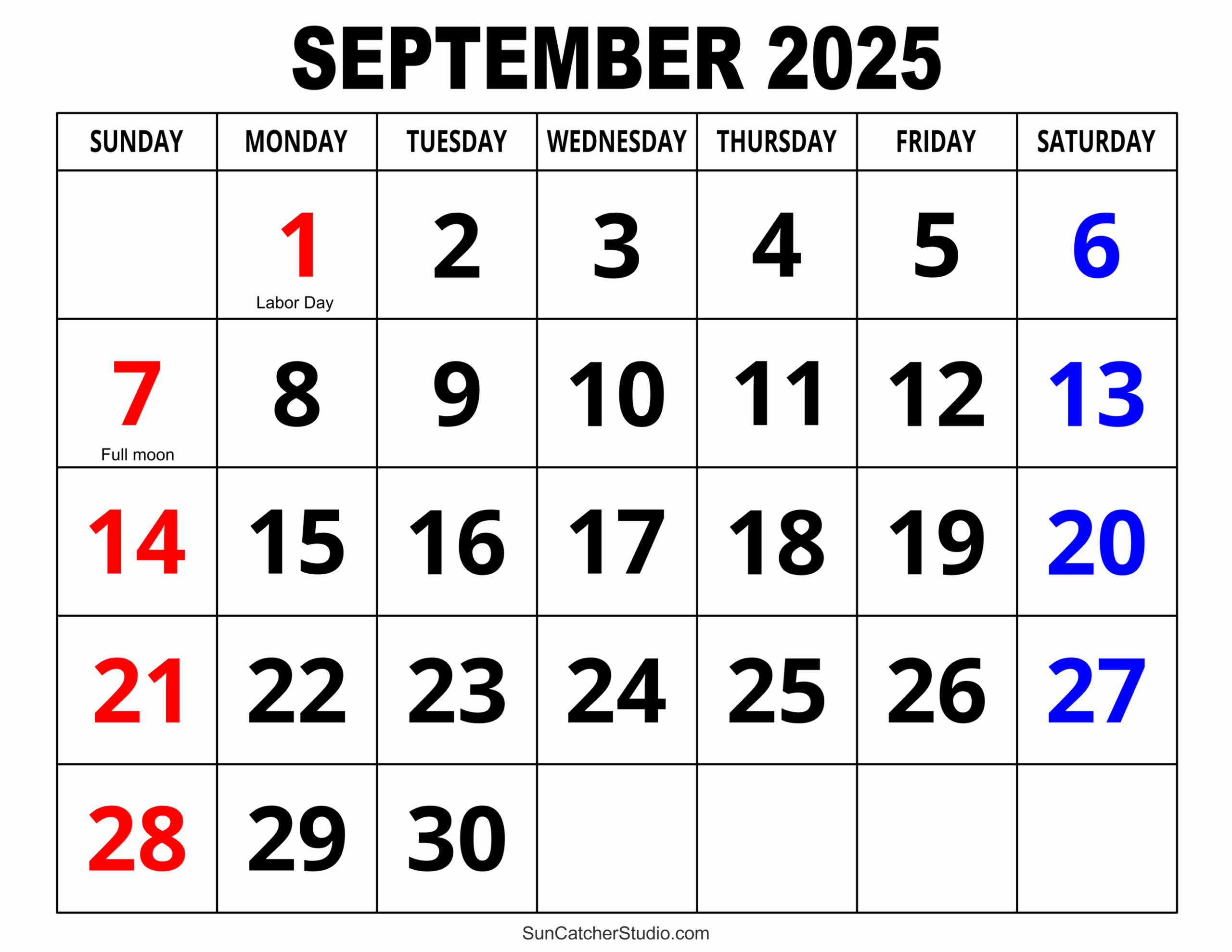 September 2025 Calendar Fillable