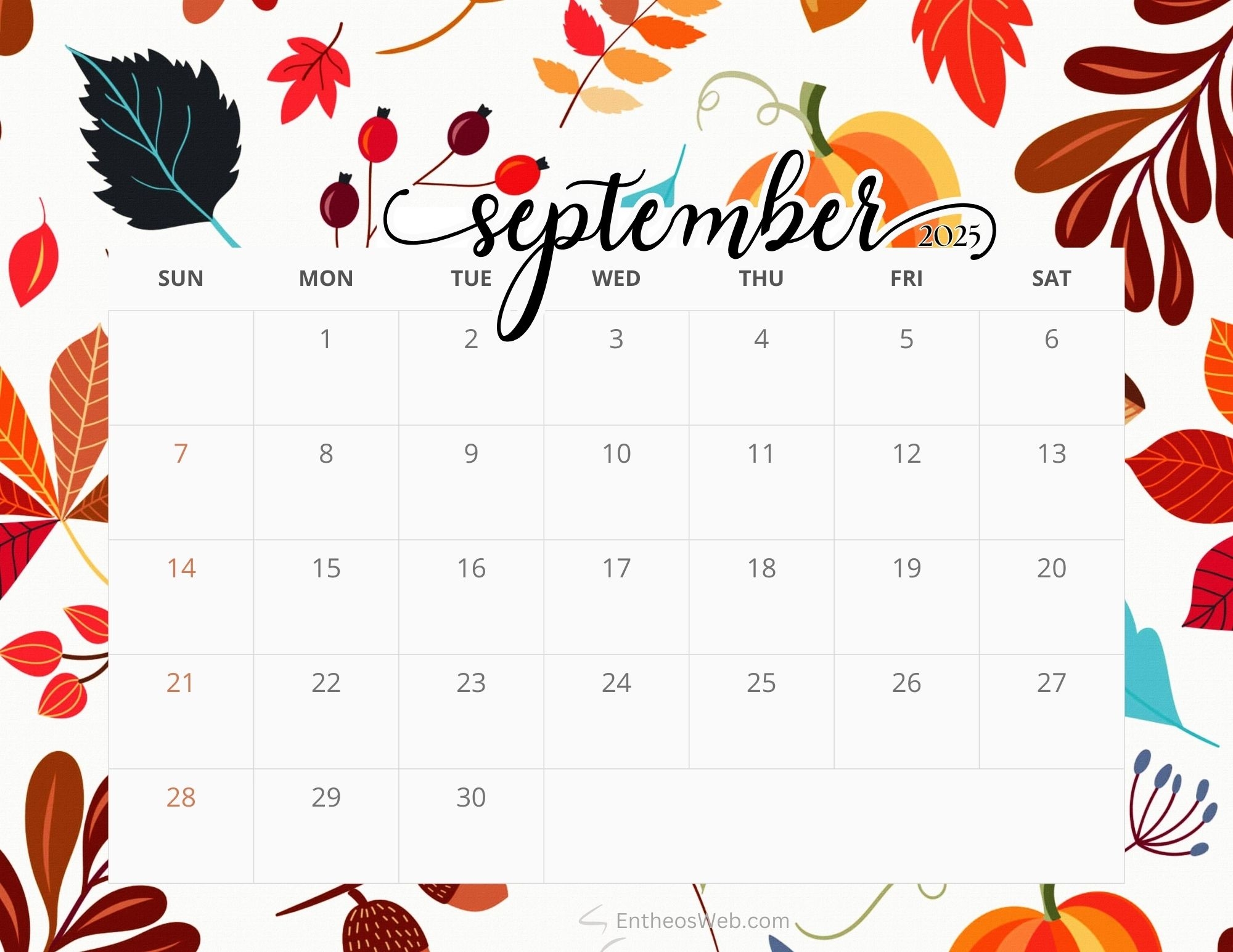 Sep 2025 Calendar Printable