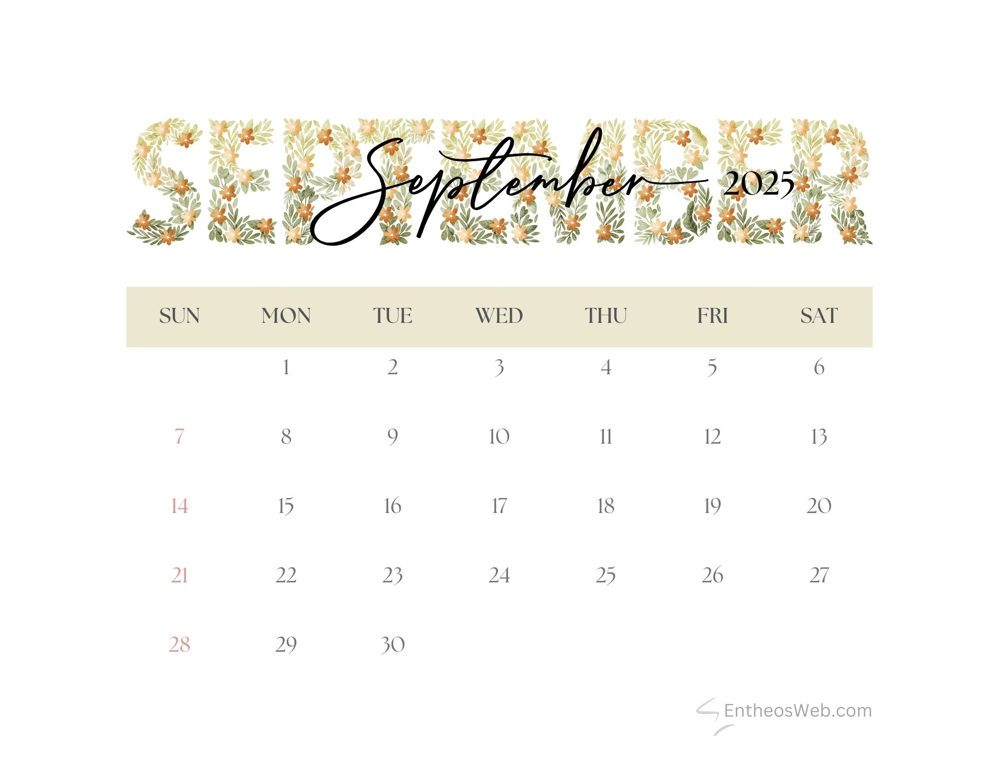 Cute September 2025 Calendar Printable