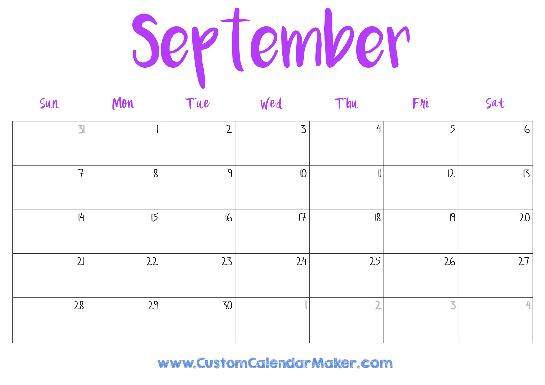 September 2025 Calendar Printable