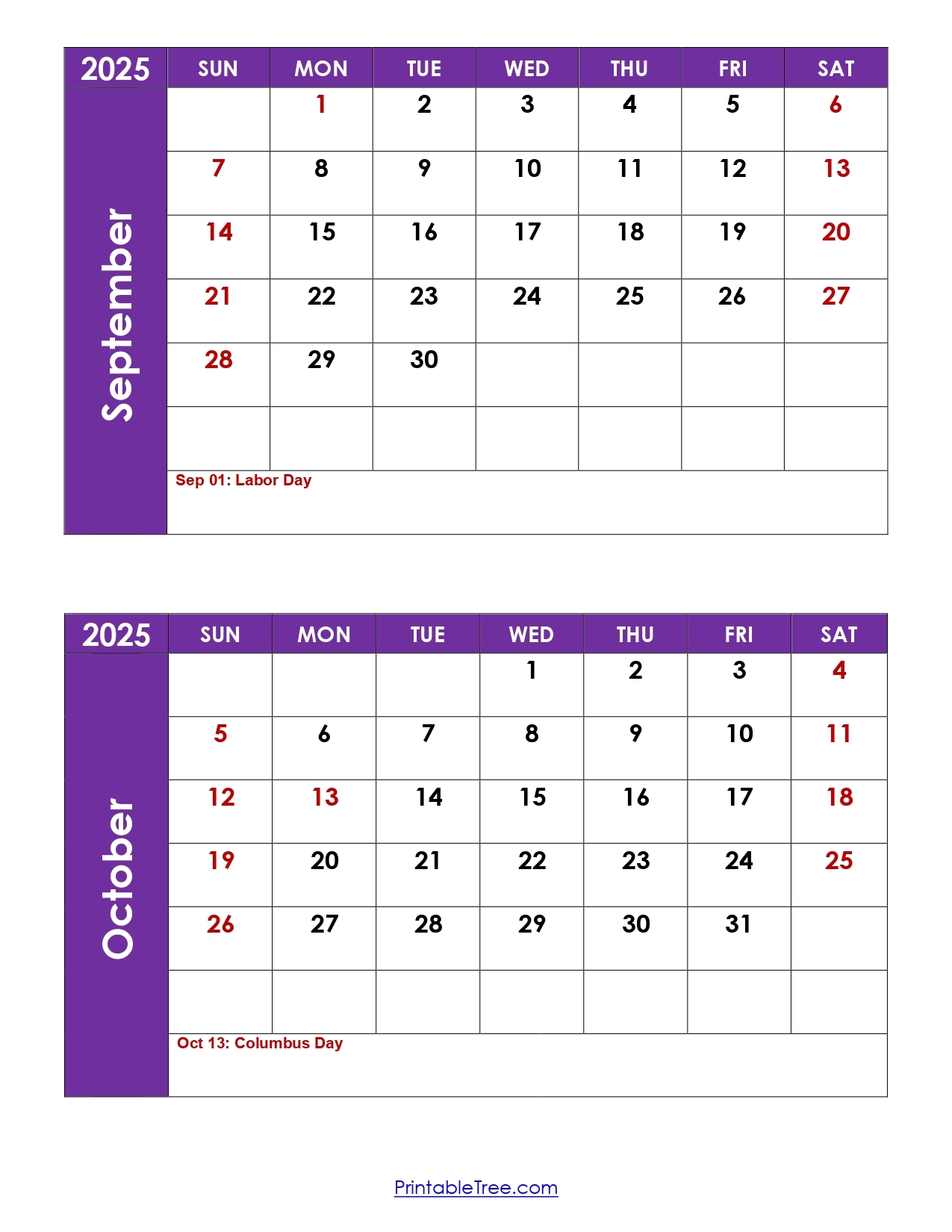 September October November Calendar 2025