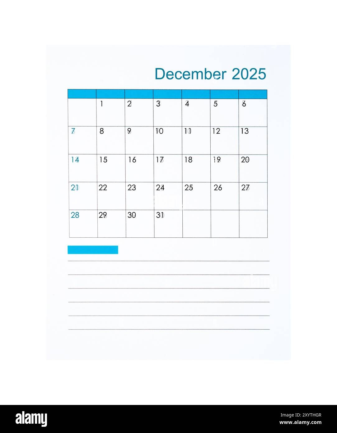 Vertical December 2025 Calendar