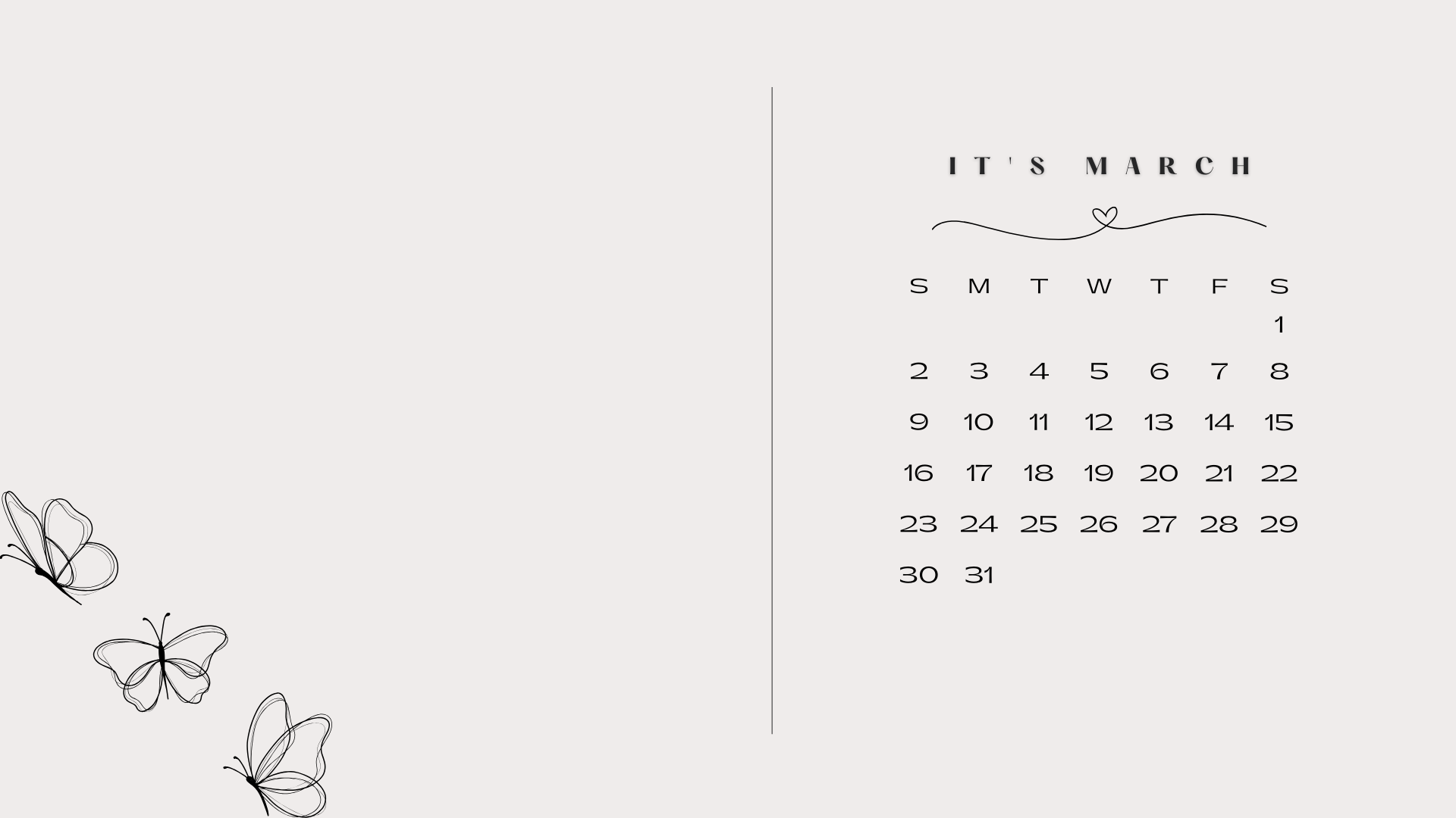 March 2026 Calendar Desktop Wallpaper
