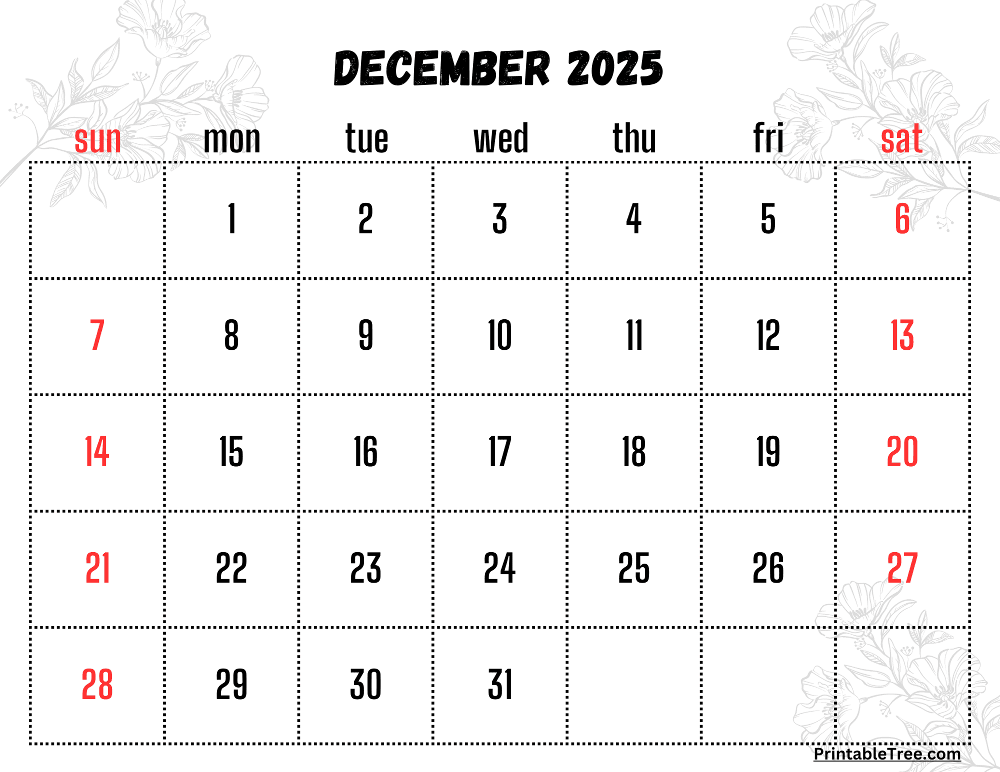 Printable December 2025 Calendar