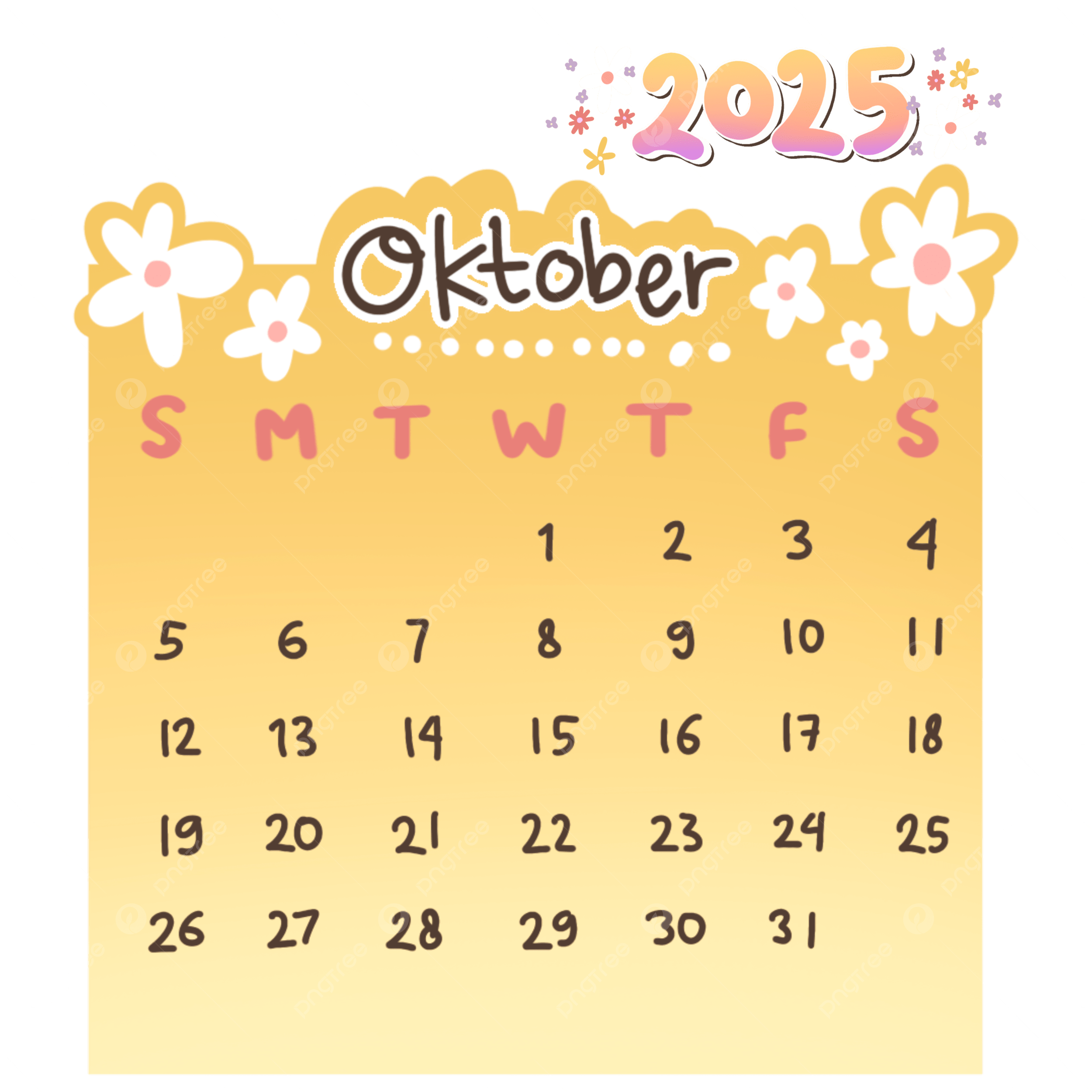 2025 October Calendare Cute Monthly Hand Drawn Printable Calendar 