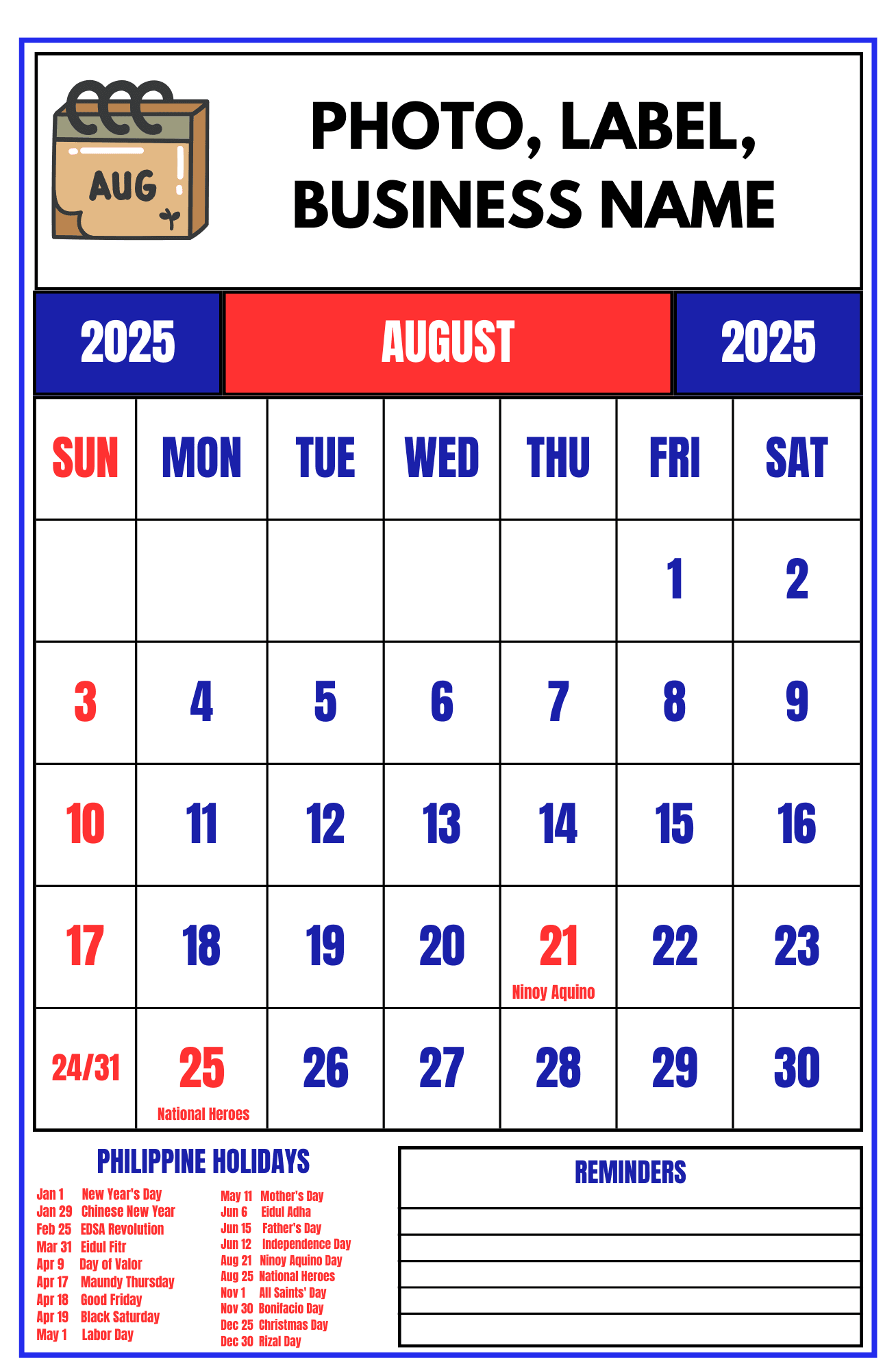 2025 WALL CALENDAR TEMPLATE 12 PAGES By Minerva dino13 Raket PH