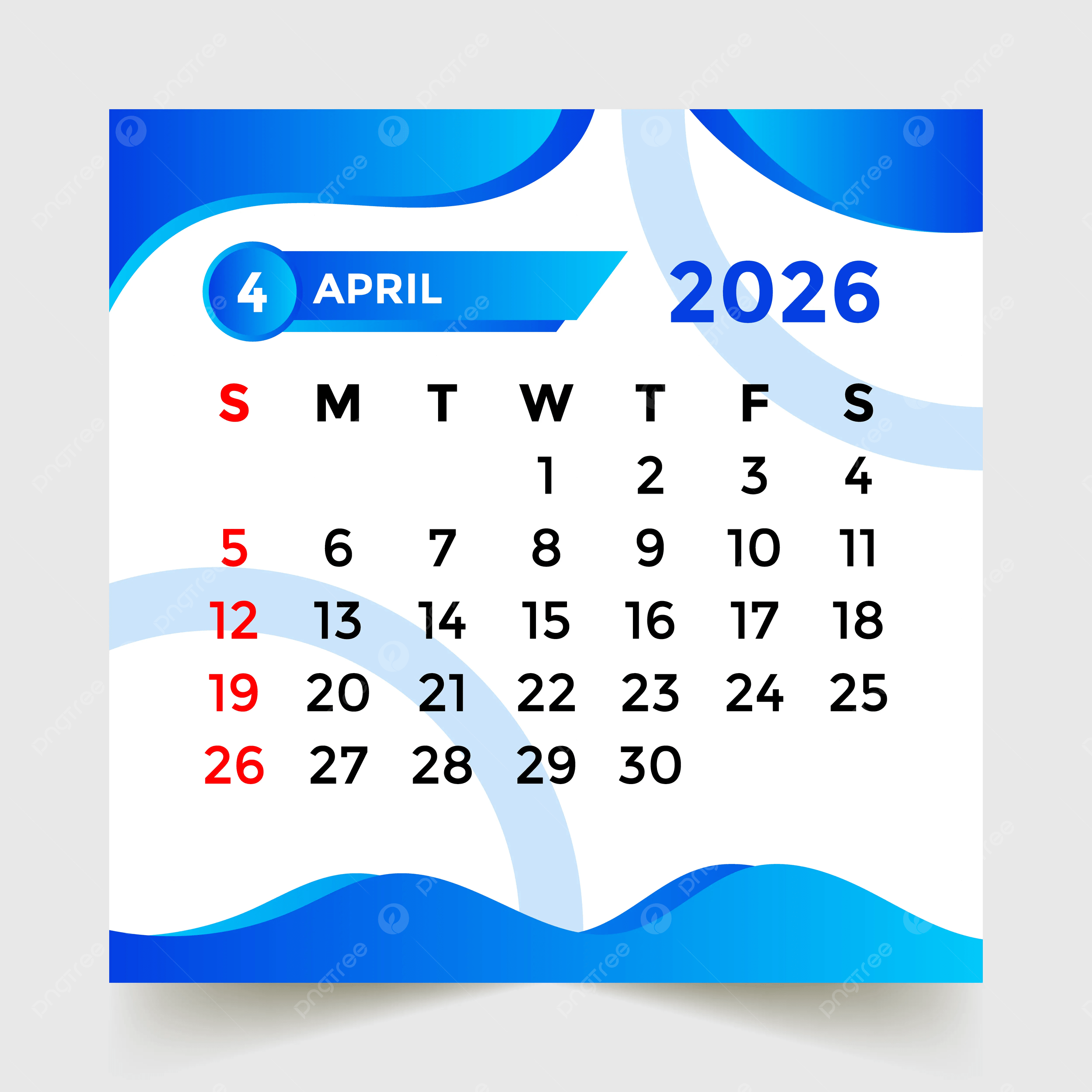 2026 Calendar April Month Vector Template Download On Pngtree