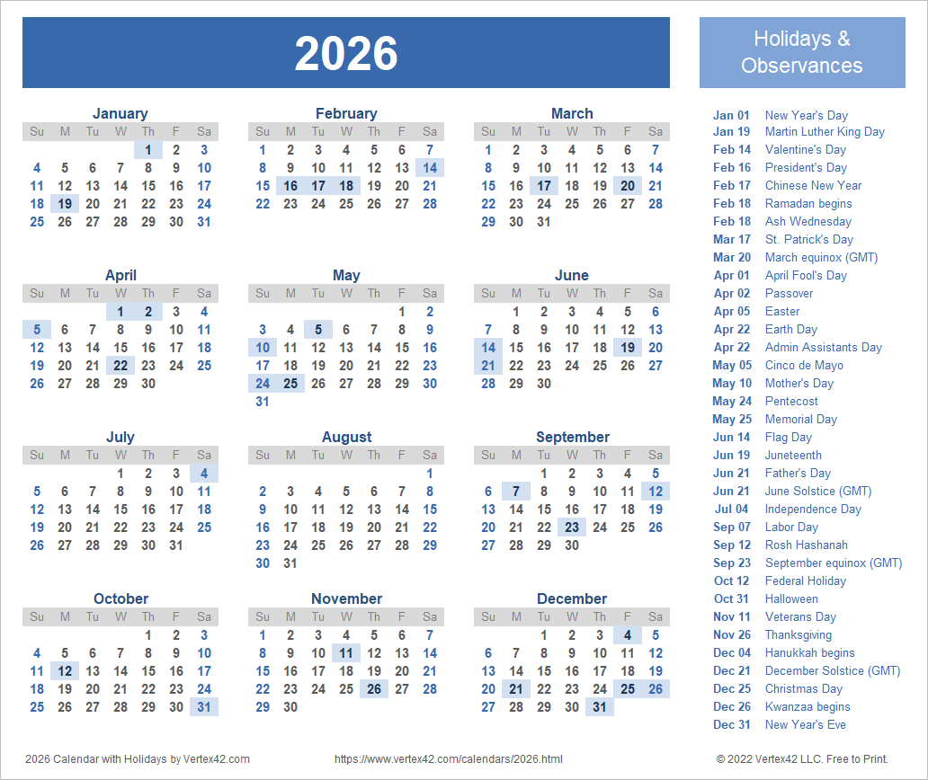 Free Printable May 2026 Calendar With Holidays