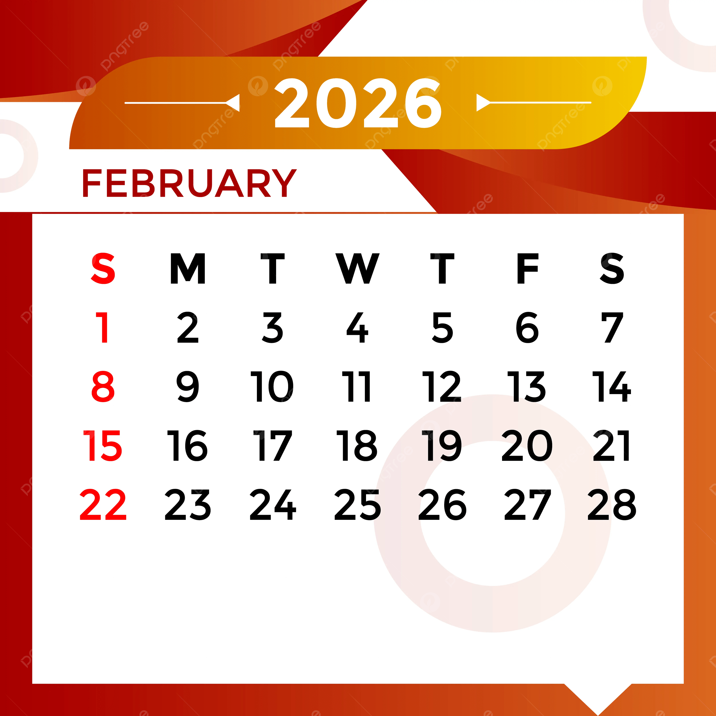 2026 February Month Calendar Vector Template Download On Pngtree