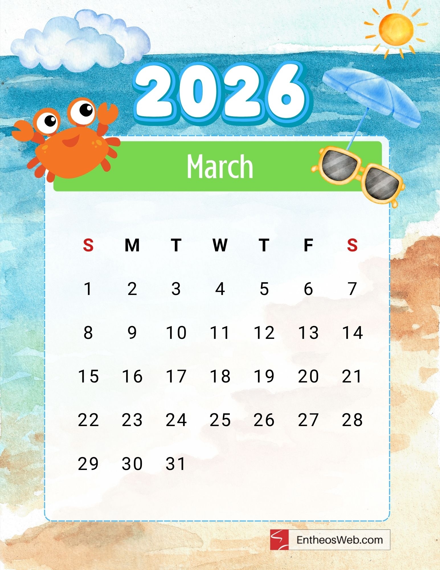 2026 Free Printable Calendar With Ocean Theme Download Now EntheosWeb
