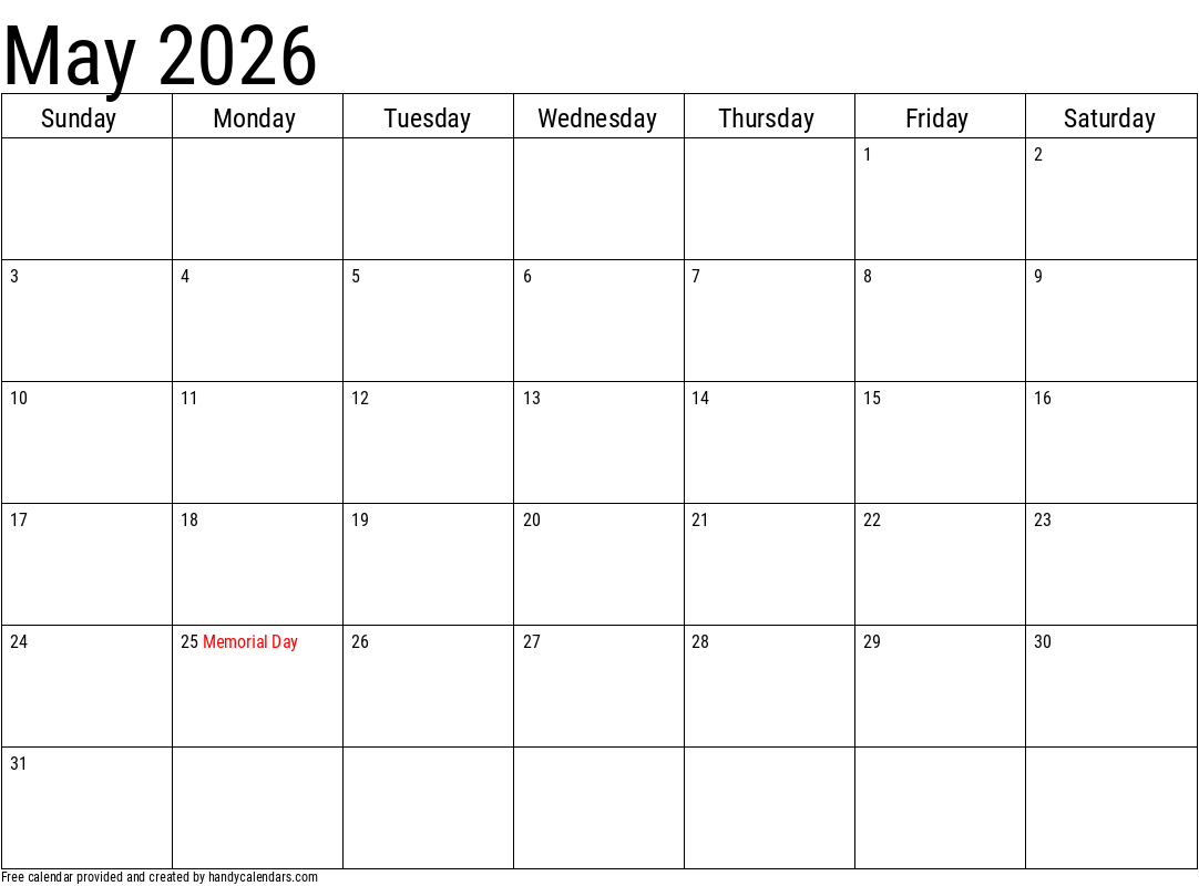 Calender 2026 May
