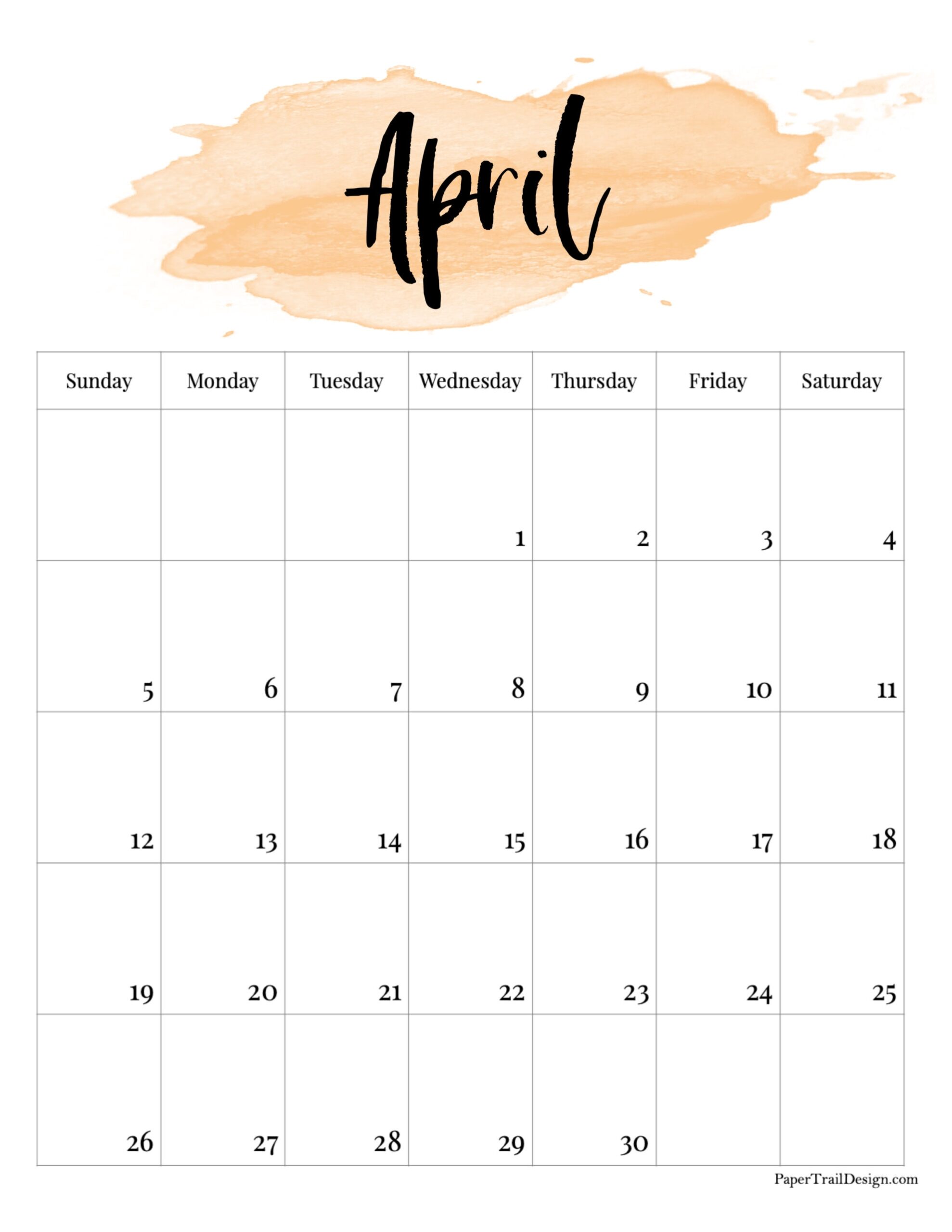 April 2026 Calendar Vertical
