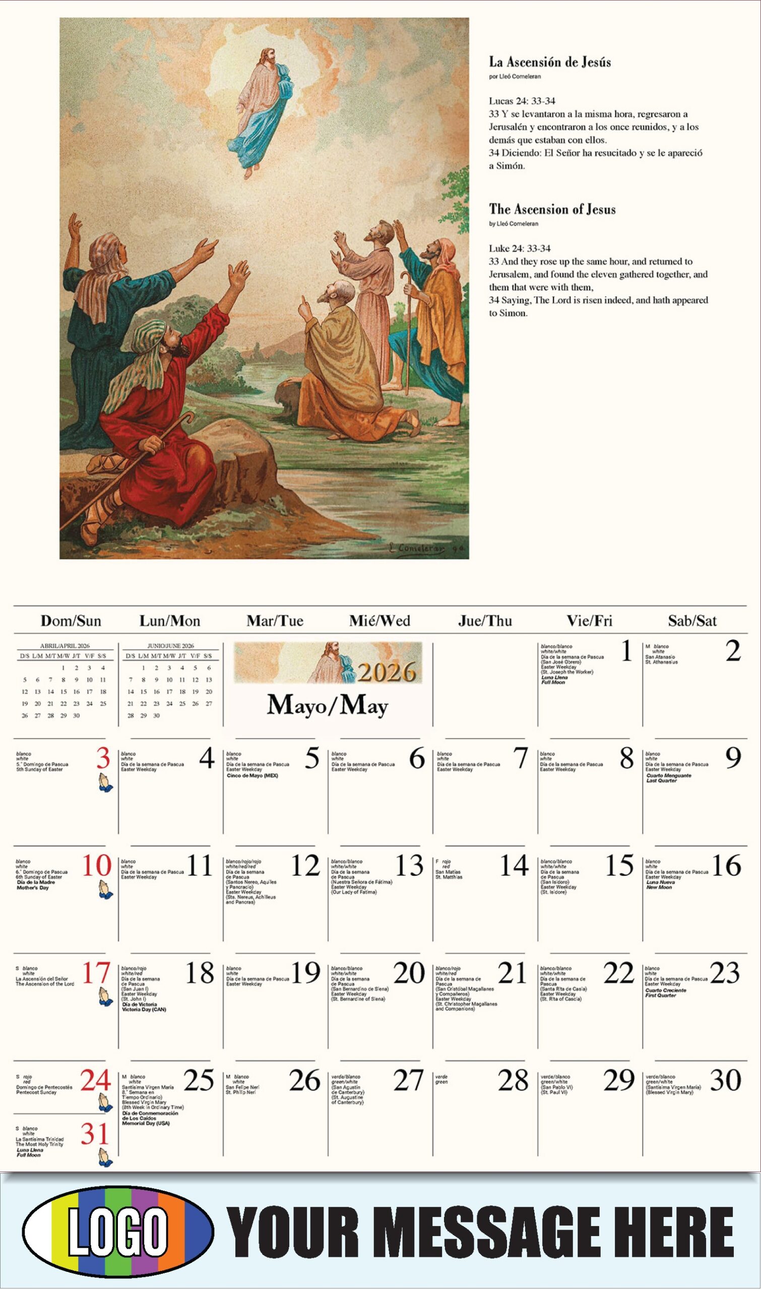 2026 Promotional Calendar Catholic Art Bilingual Low As 65 