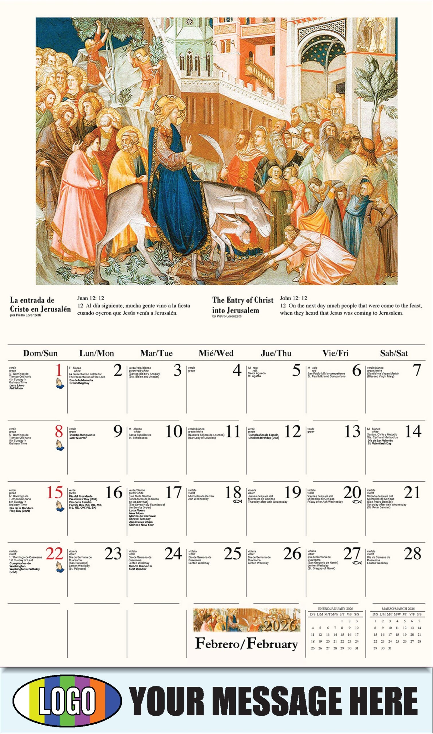 2026 Promotional Calendar Catholic Art Bilingual Low As 65 