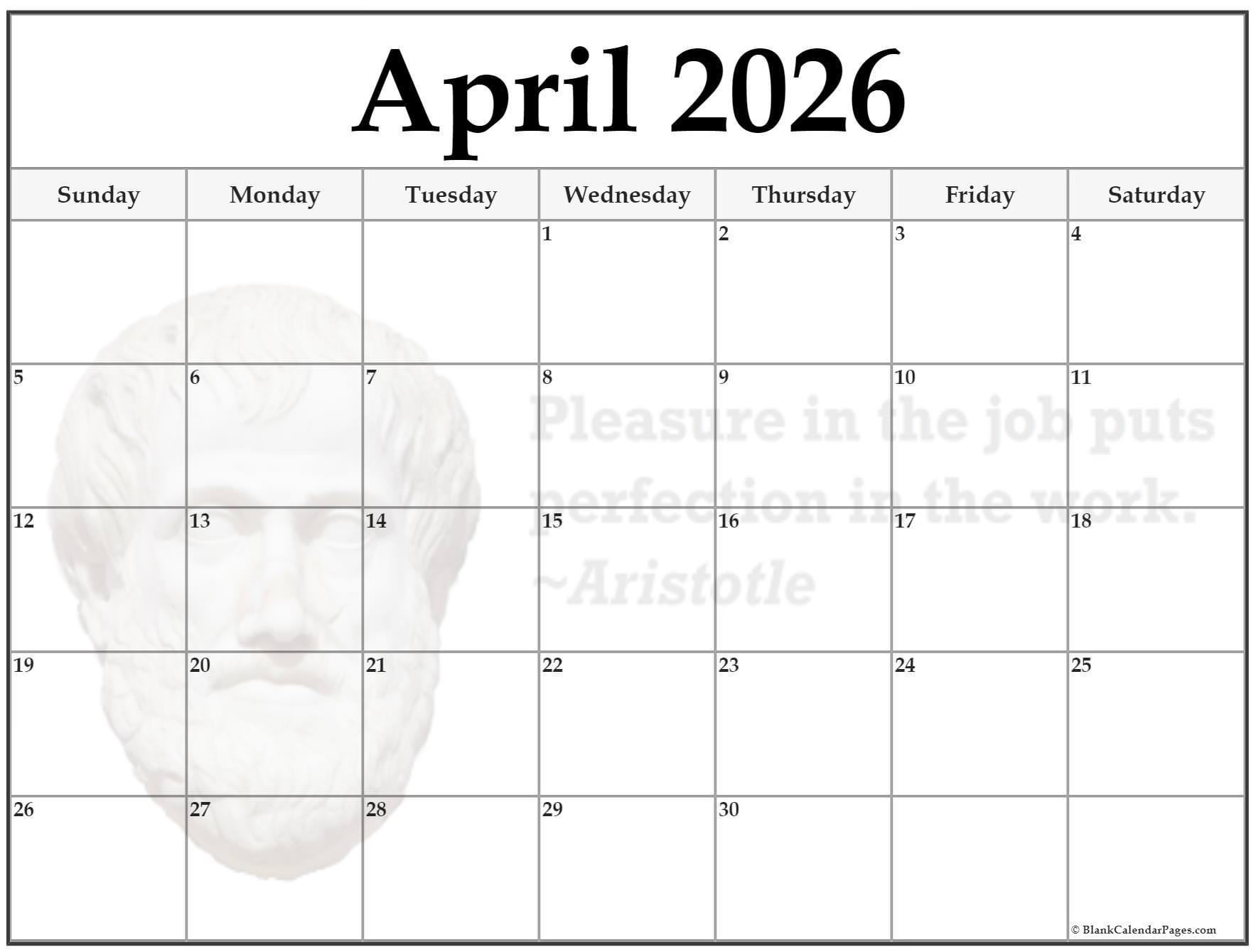 April 2026 Calendar With Notes