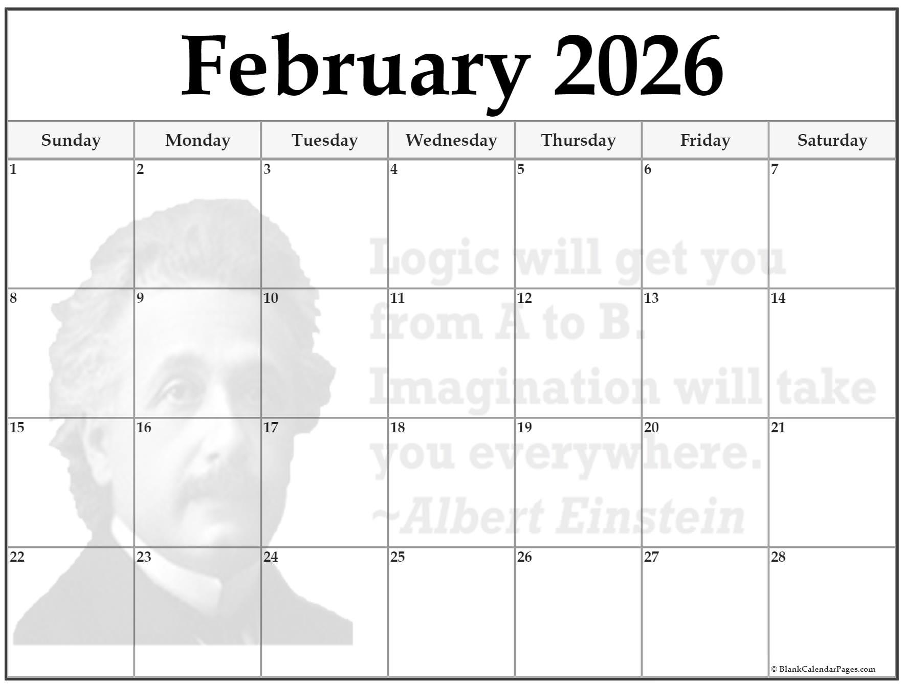 Feb 2026 Calendar Printable