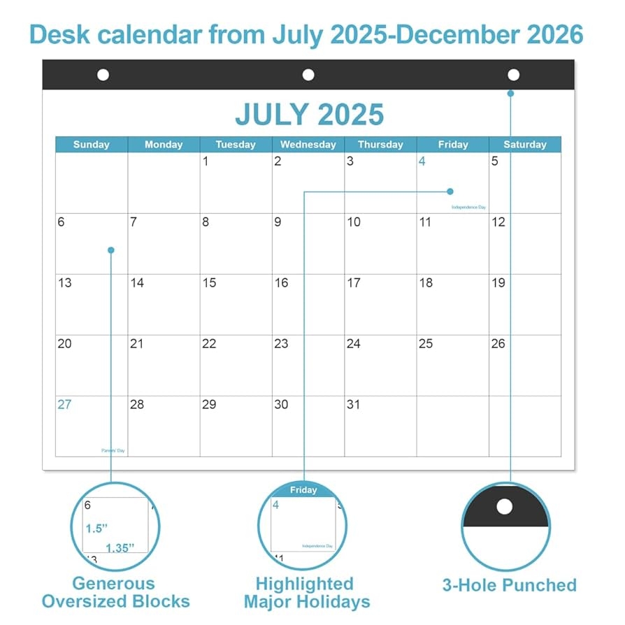 Amazon 2025 2026 Calendar For 3 Ring Binder Desk Calendar 2025 2026 From July 2025 December 2026 18 Months Calendar With Premium Paper 3 Hole Calendar 8 5 X 11 Blue Office Products