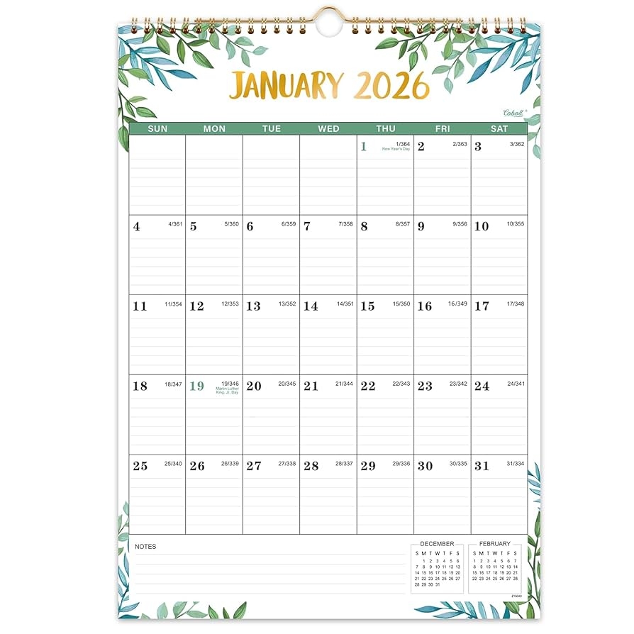 Amazon 2026 Calendar 2026 Wall Calendar Vertical January 2026 December 2026 12 X 17 Monthly Calendar 2026 With Julian Dates Twin Wire Binding Office Products