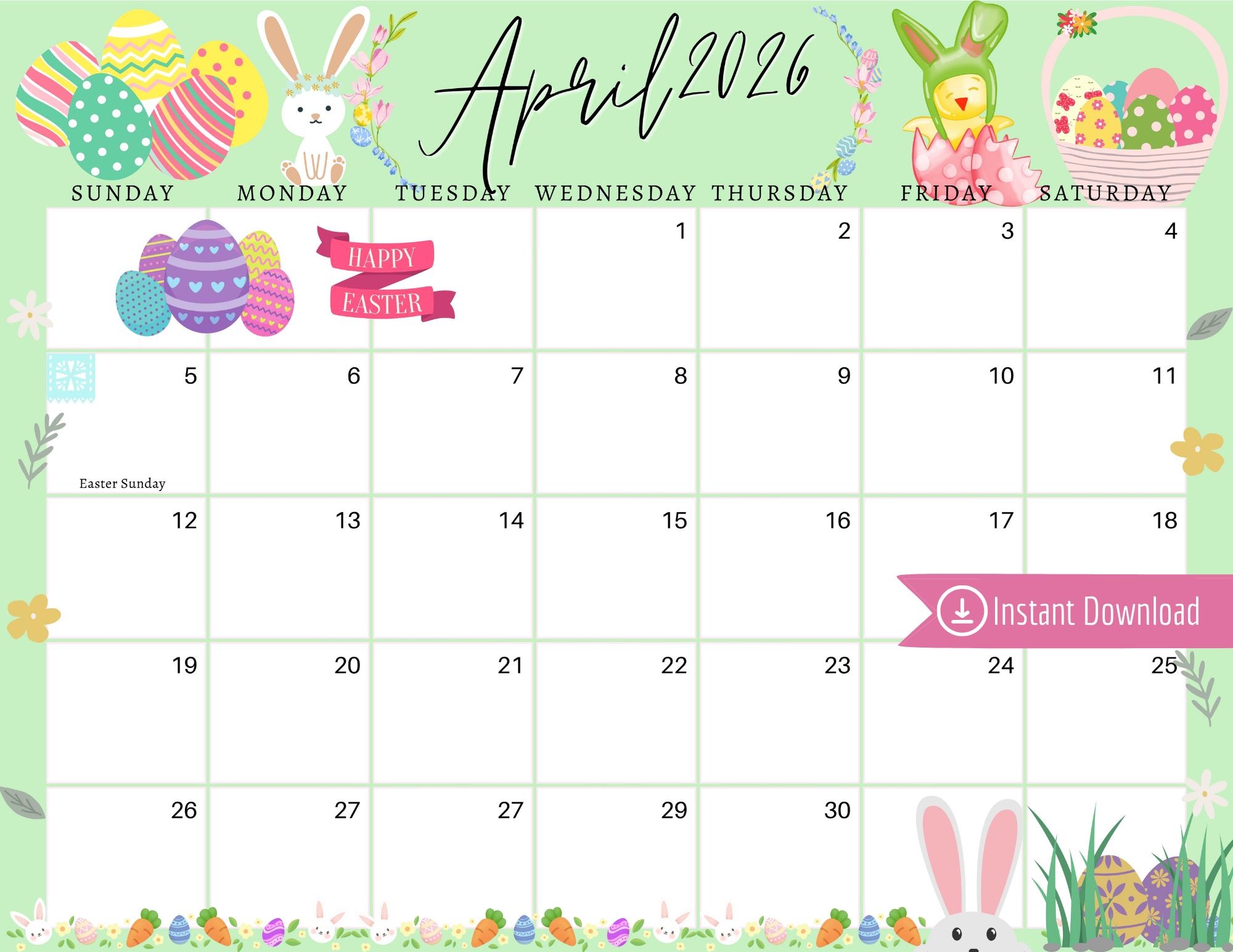 April 2026 Calendar With Holidays Printable