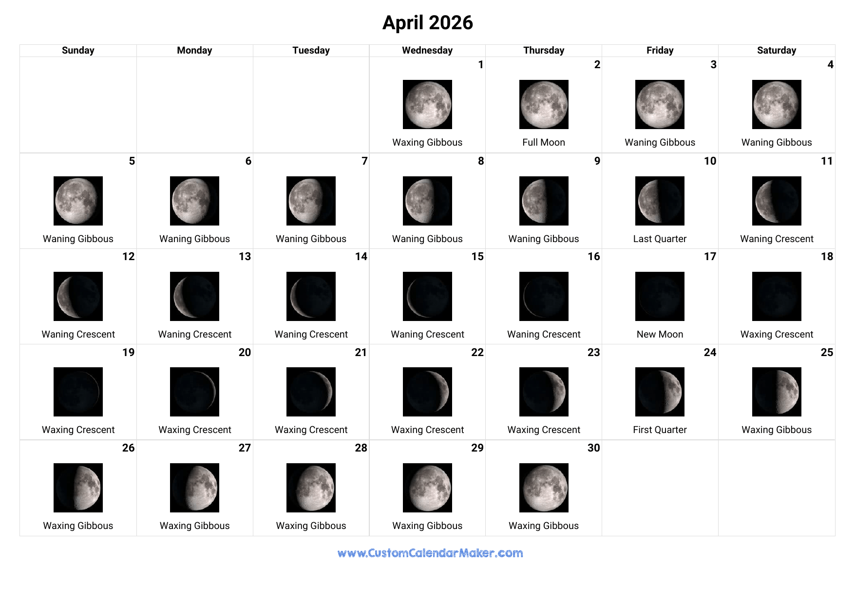 2026 Calendar April