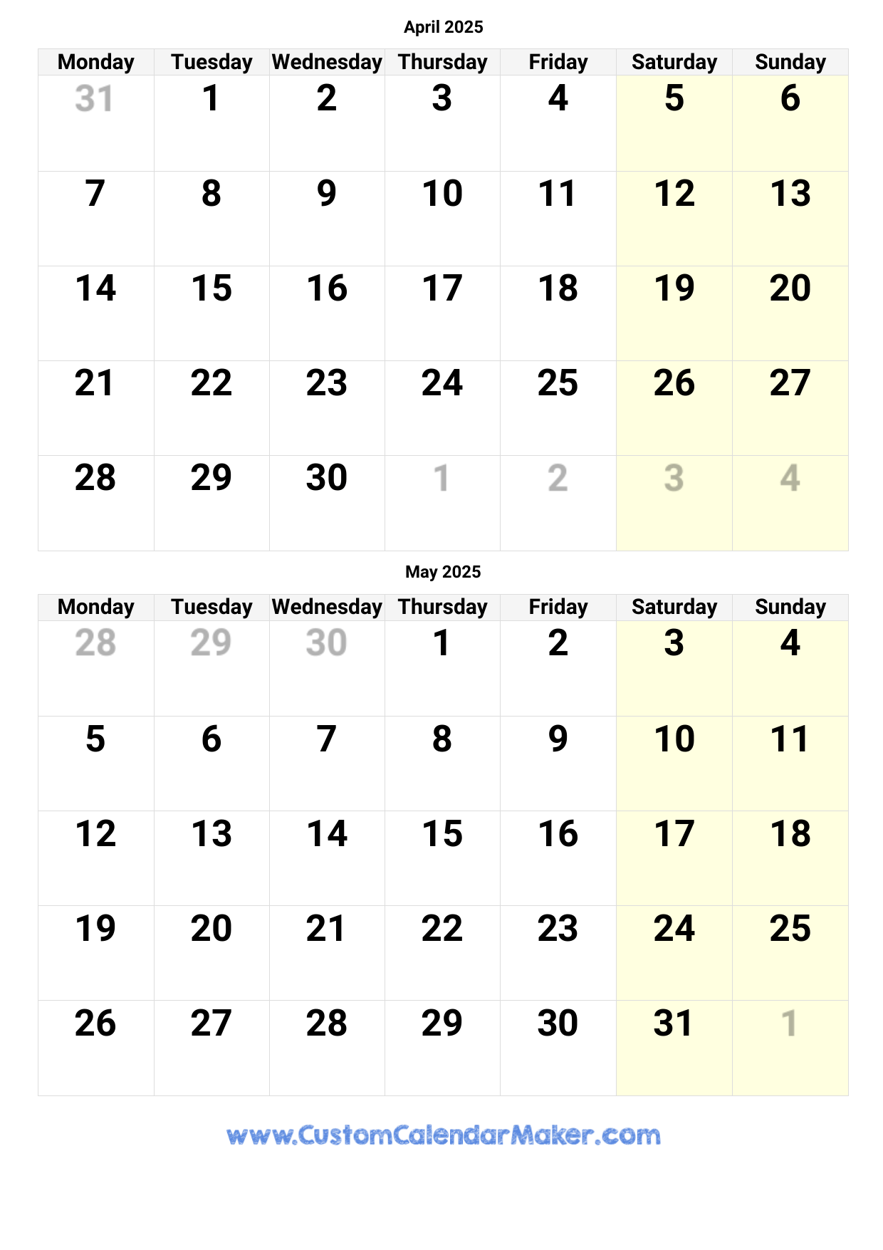 April May 2025 Calendar