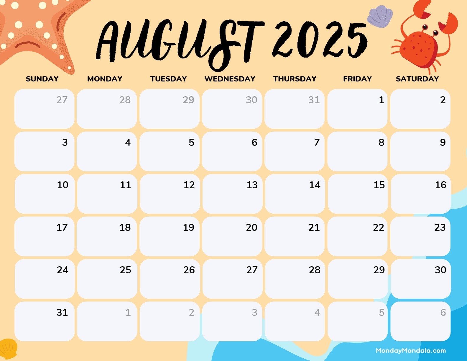 Calendar August 2025 Printable