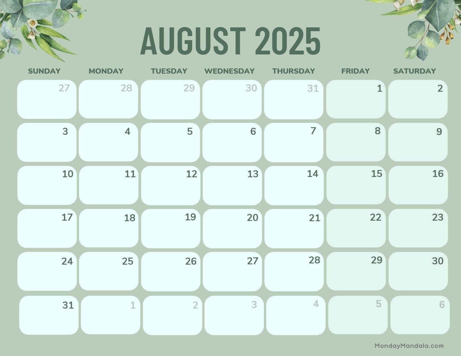 August 2025 Calendar 52 Free PDF Printables 