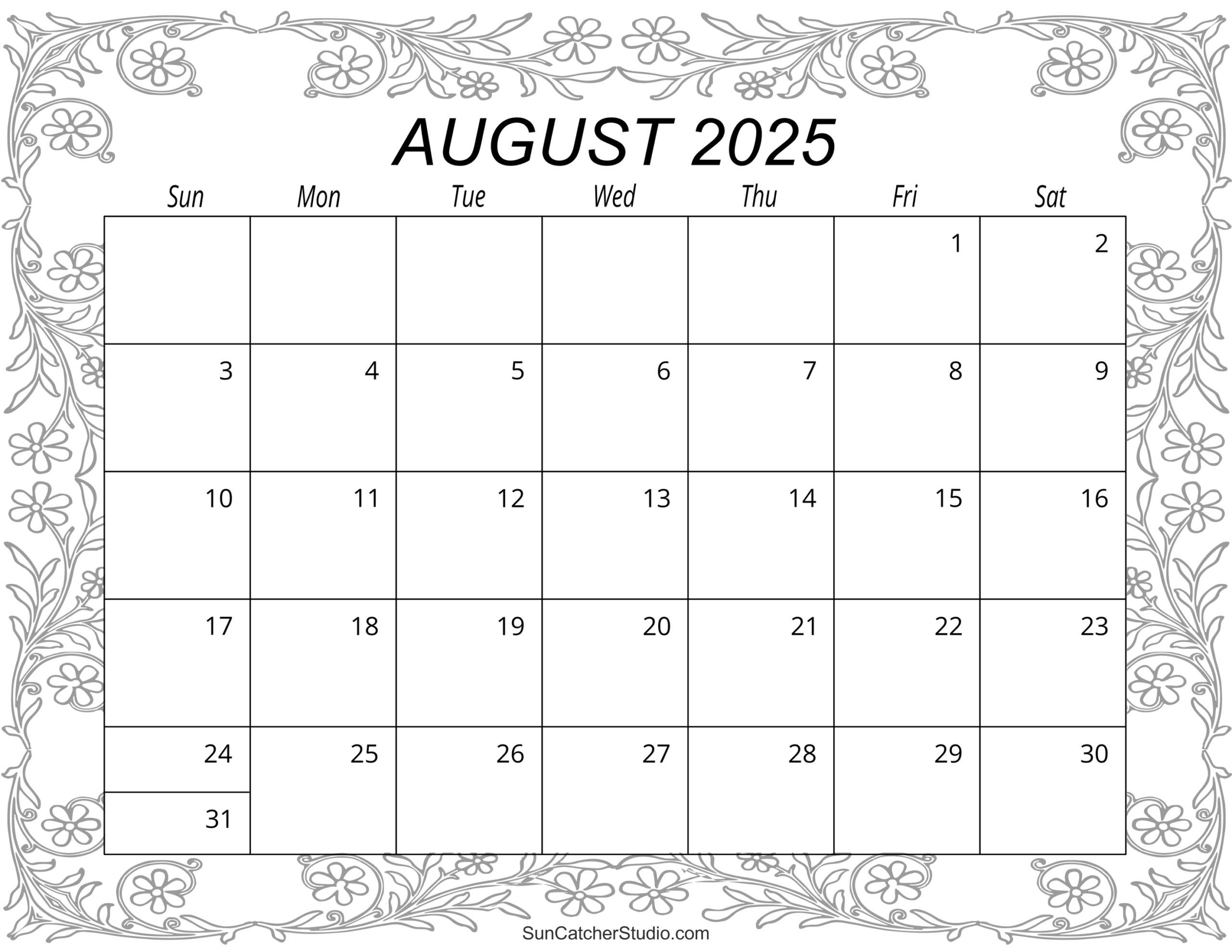 Calendar August 2025 Free