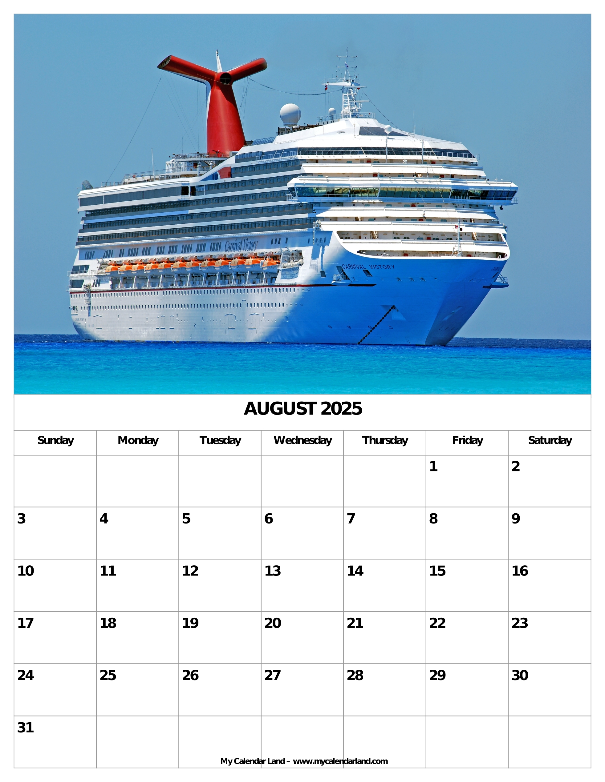 August 2025 Calendar My Calendar Land