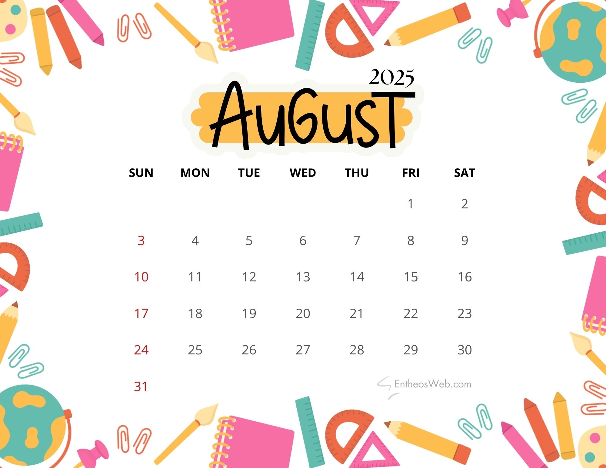 Show August 2025 Calendar