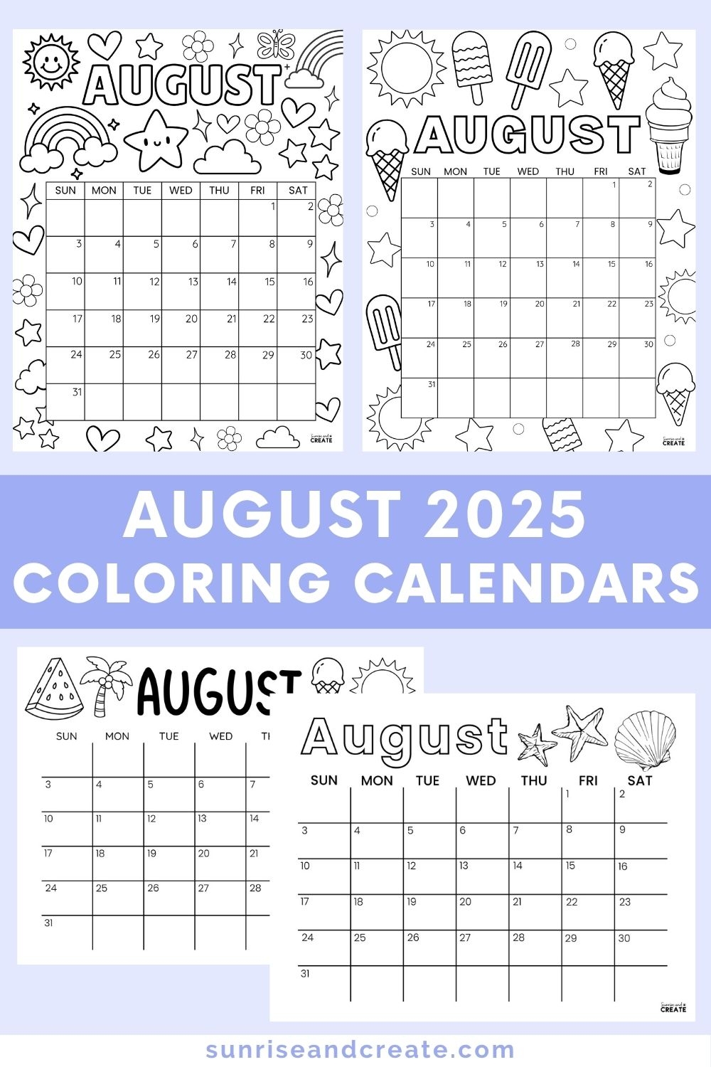 August 2025 Coloring Calendars Free Printables