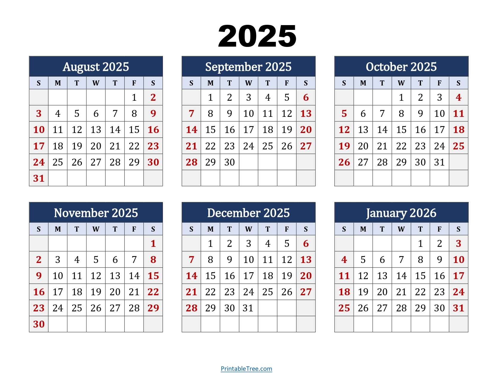 August 2025 To May 2026 Calendar