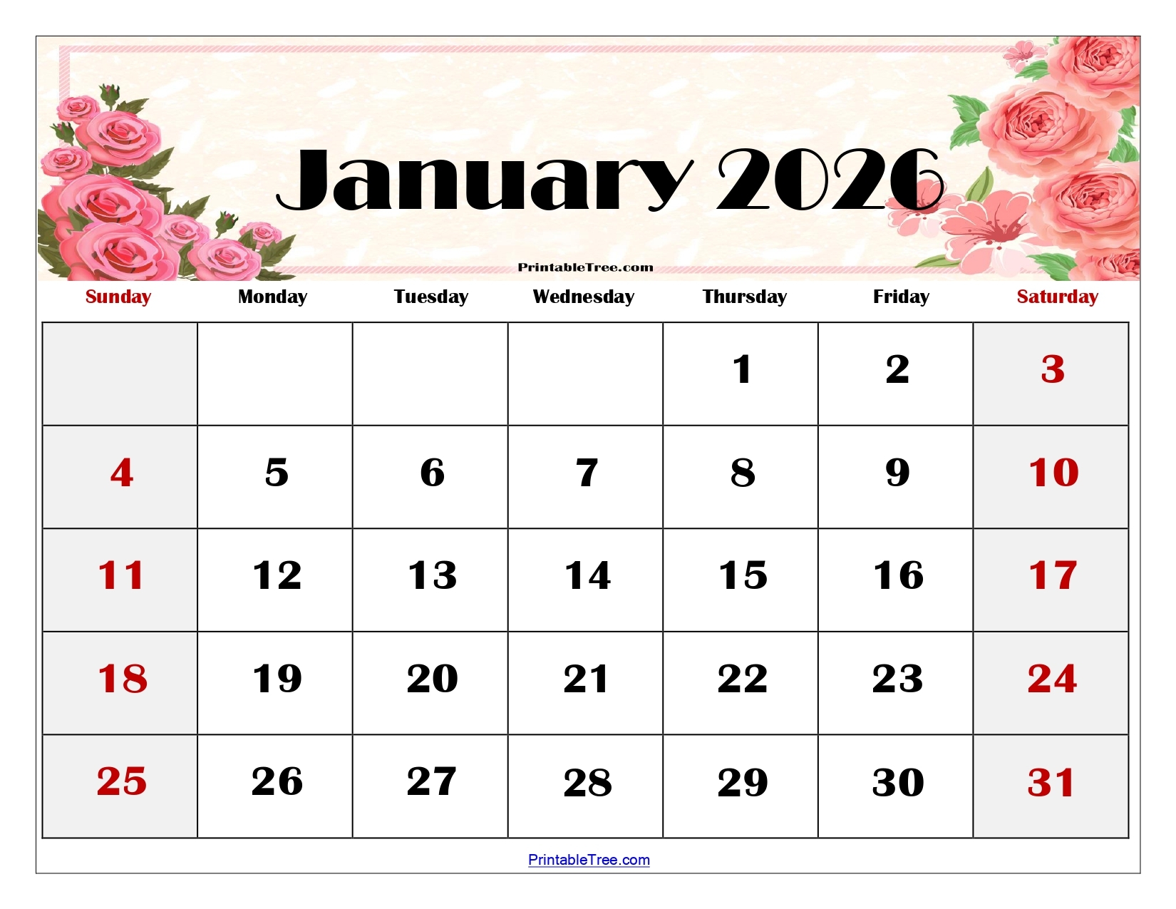 January 2026 Calendar Template