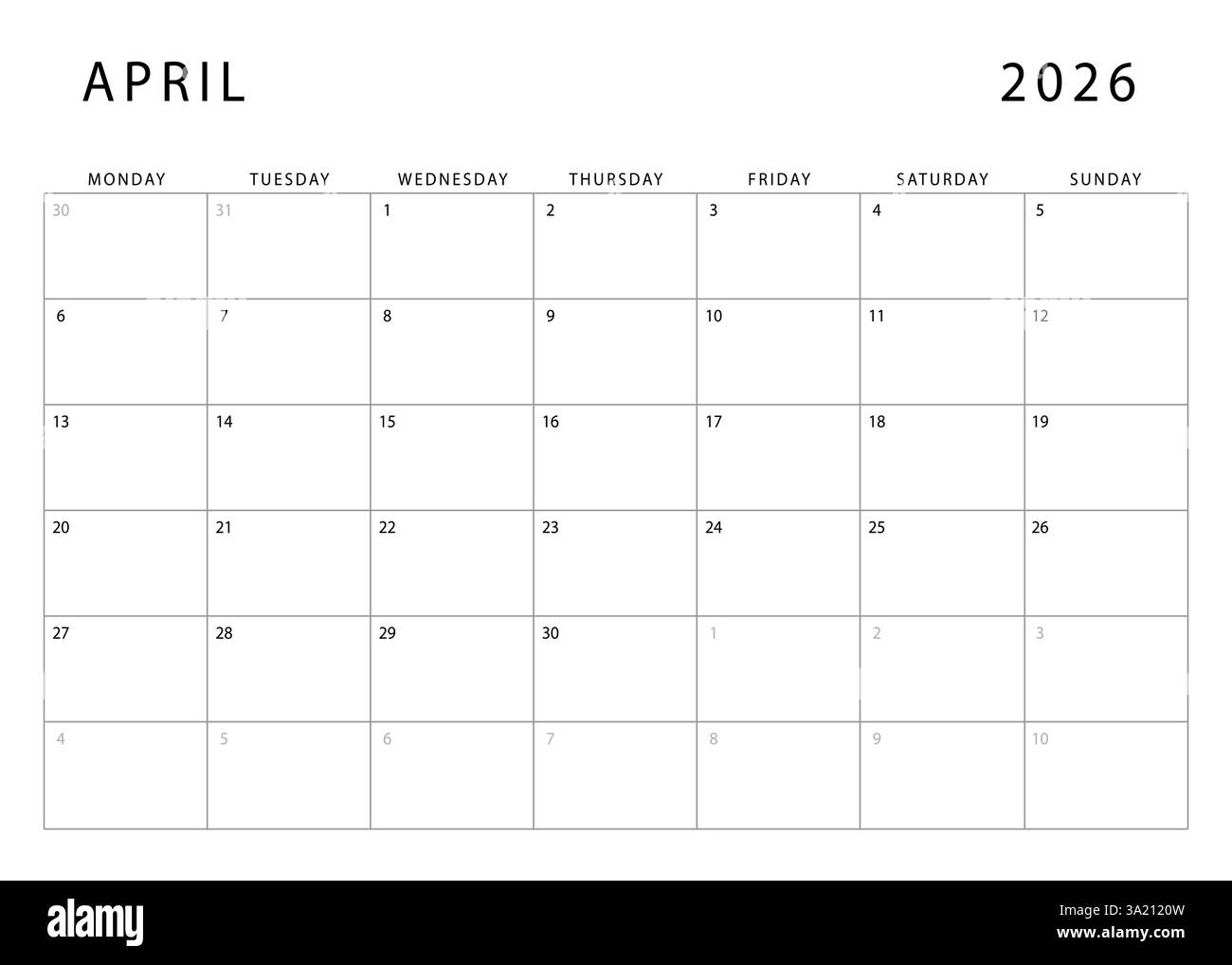 Blank Calendar For April 2026