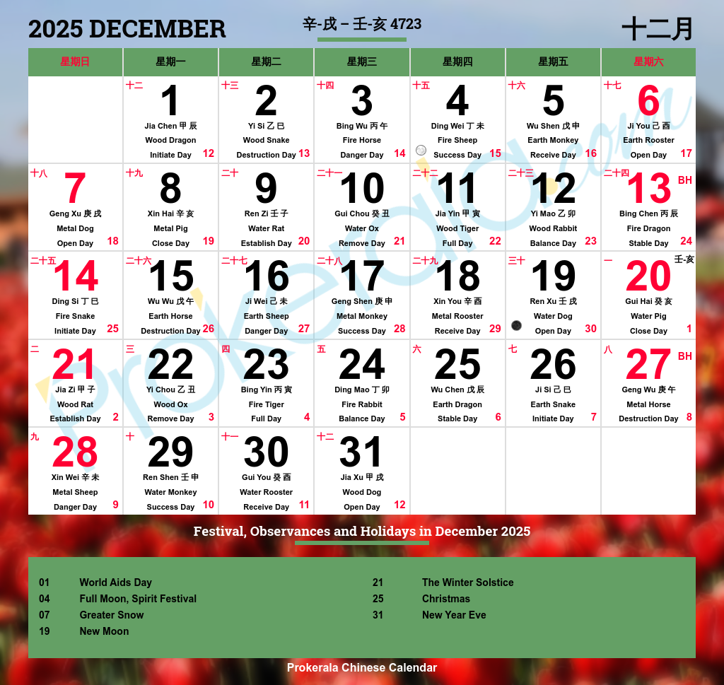 Lunar Calendar For December 2025