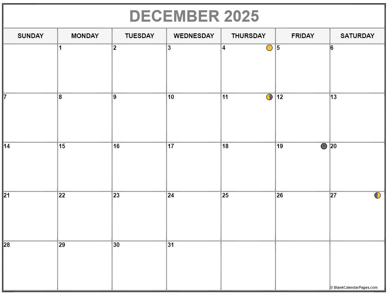 December Lunar Calendar 2025