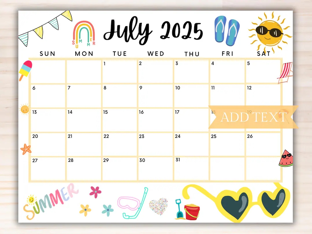 editable july 2025 summer calendar printable july calendar school calendar monthly calendar july planner fillable calendar for summer etsy