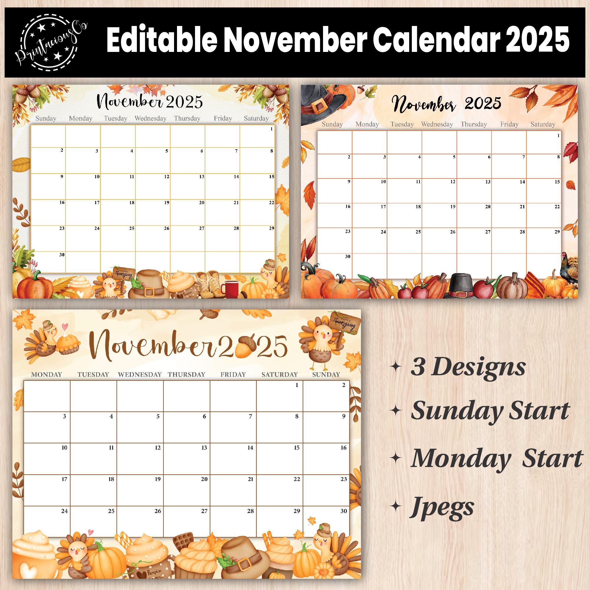 November Calendar 2025 Printable Free